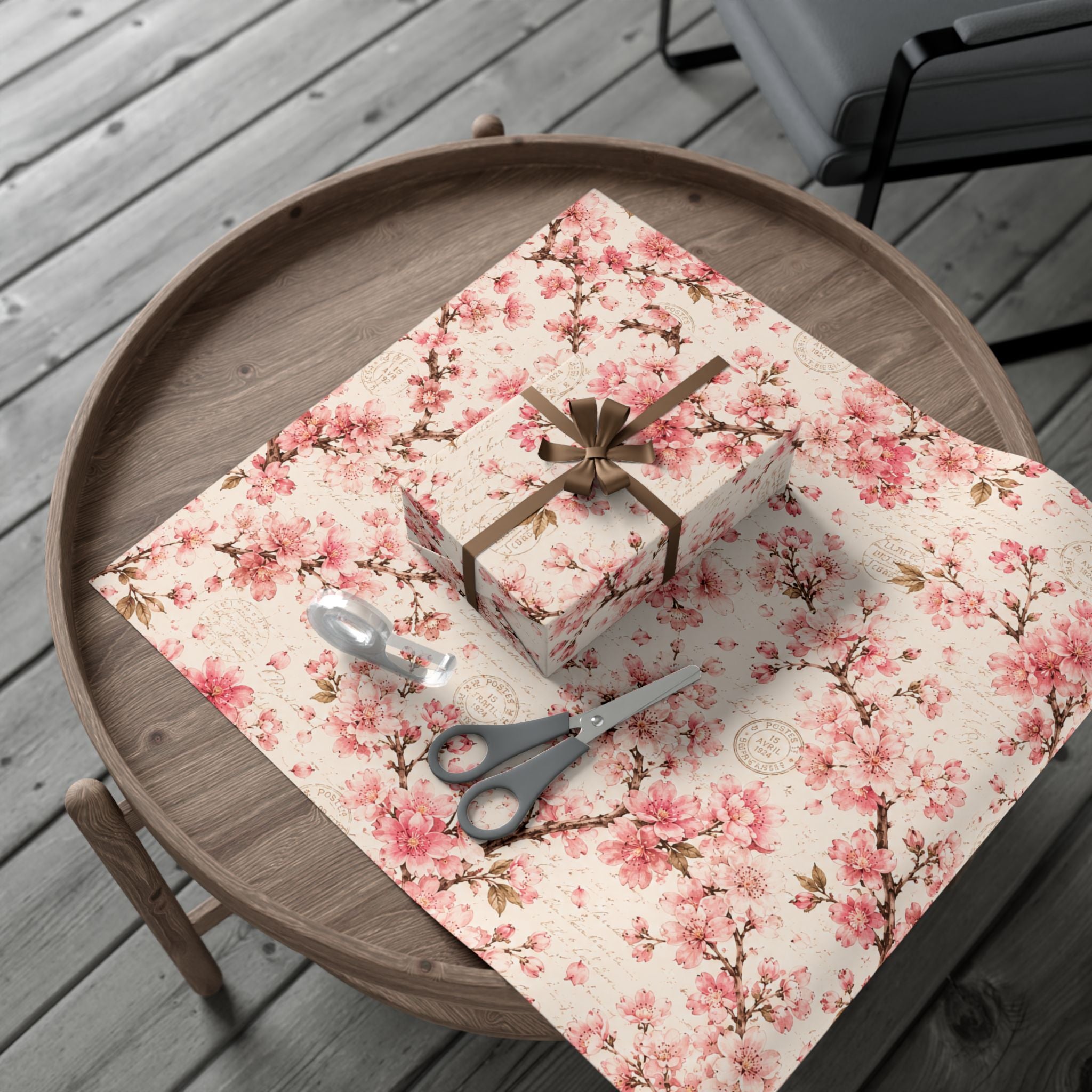 Gift Wrap Paper — Vintage sakura with postal accents