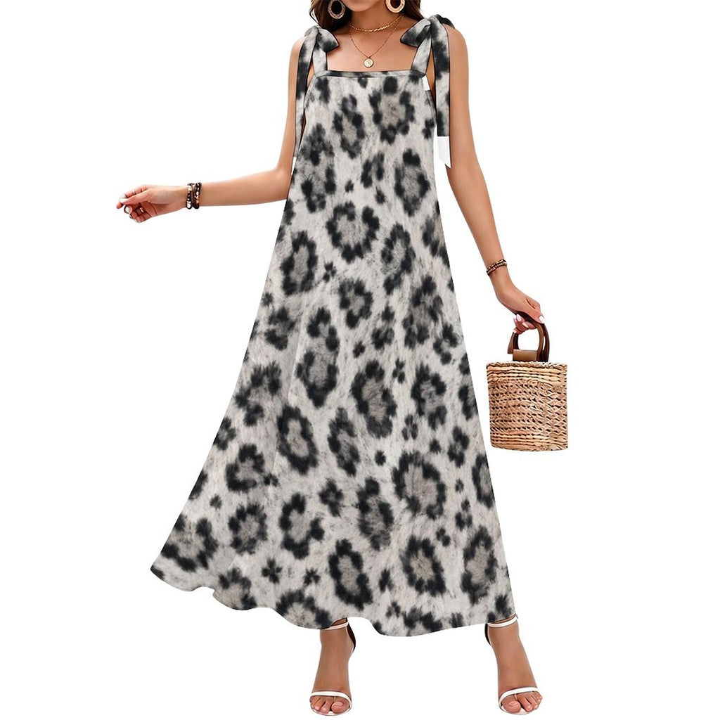 180gsm Ankle-length Slip Dress With Straps(All-Over Printing) - Snow leopard