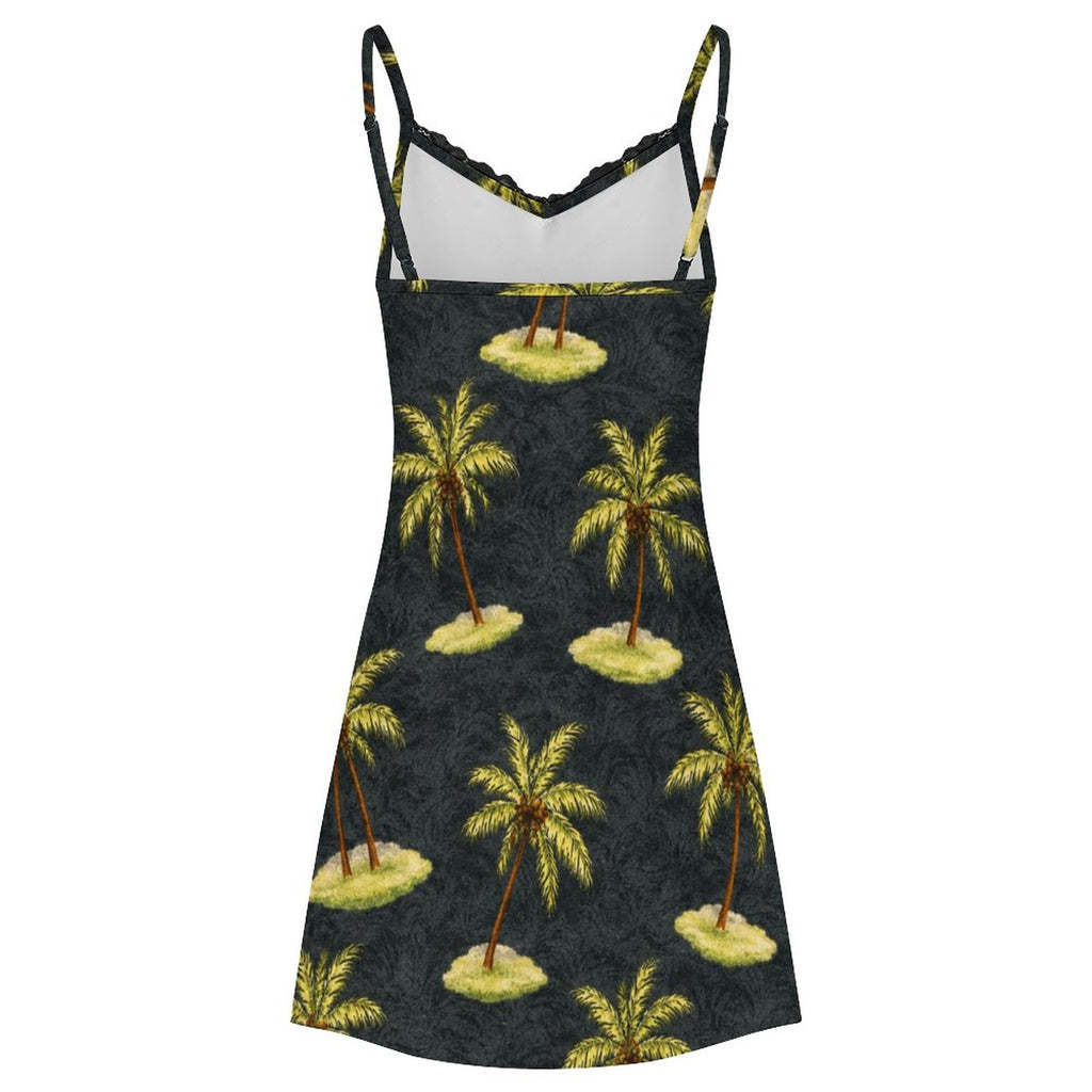 200gsm Lace Camisole Pajama Dress(All-Over Printing) - Tropical palm islands