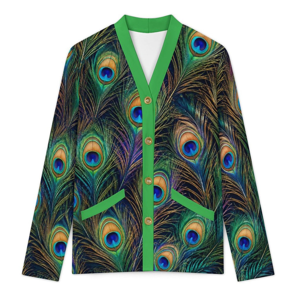170gsm Women's Lightweight Cardigan(All-Over Printing) - Peacock feathers