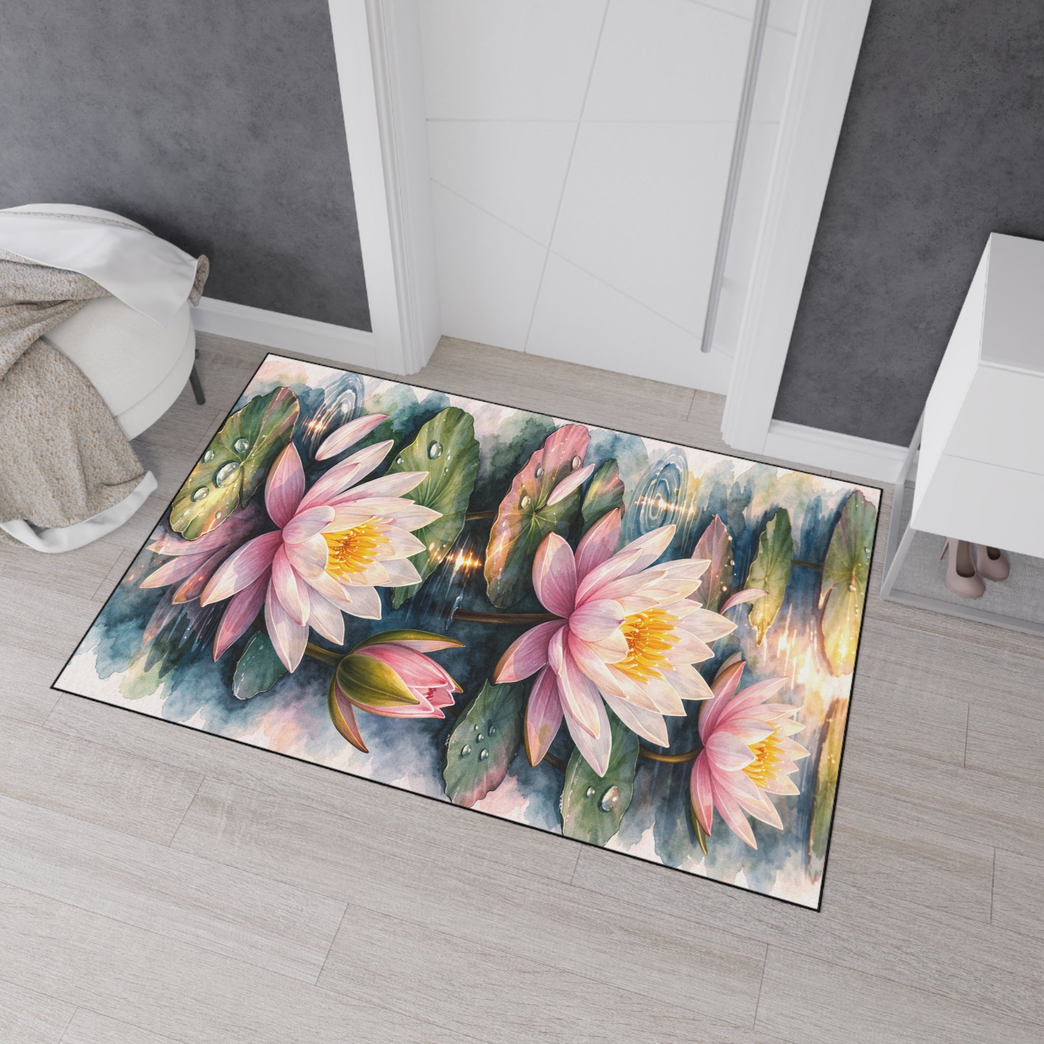 Lotus Watercolor Floor Mat — Heavy Duty Non-Slip Entry Rug