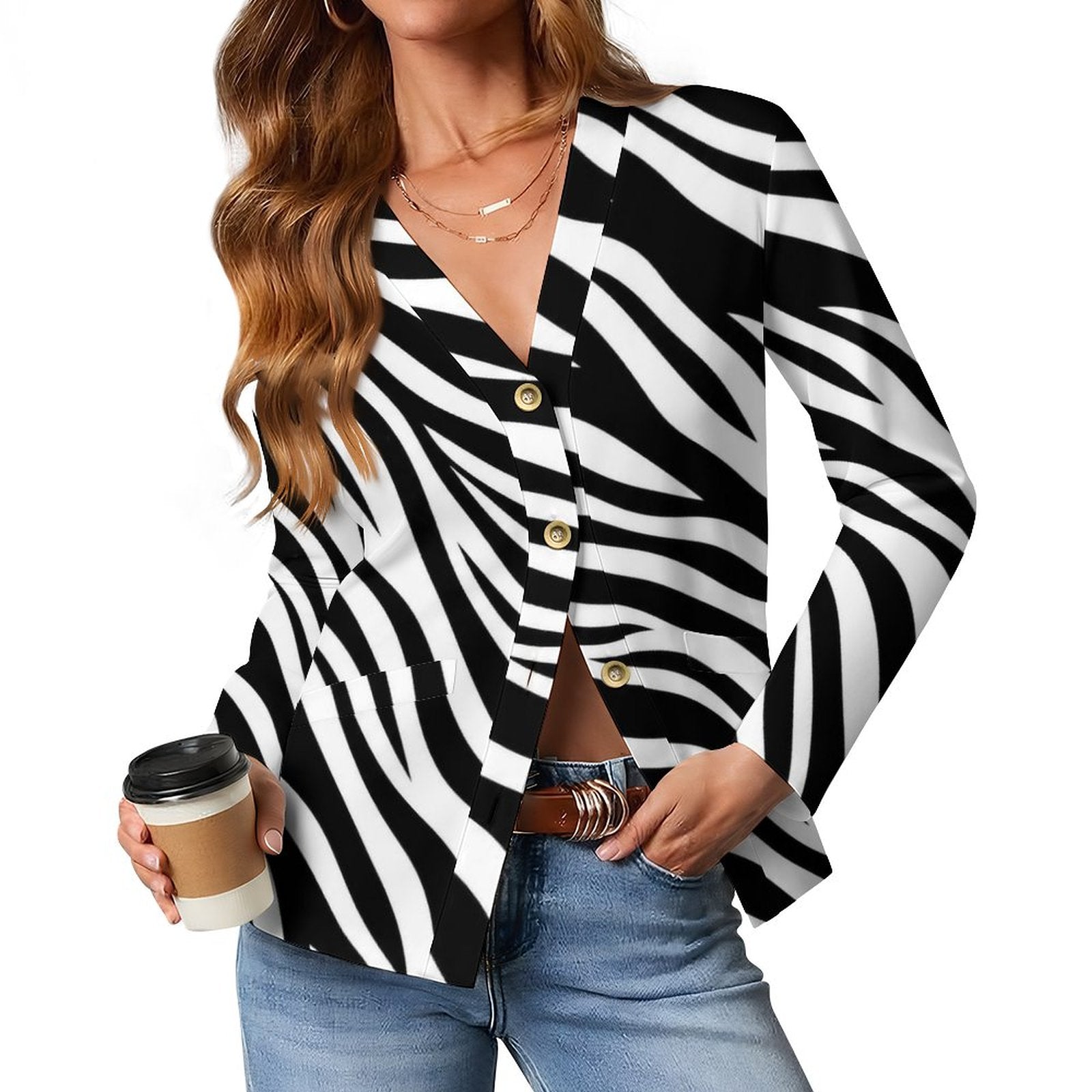 170gsm Women's Lightweight Cardigan(All-Over Printing) - Zebra-stripe pattern