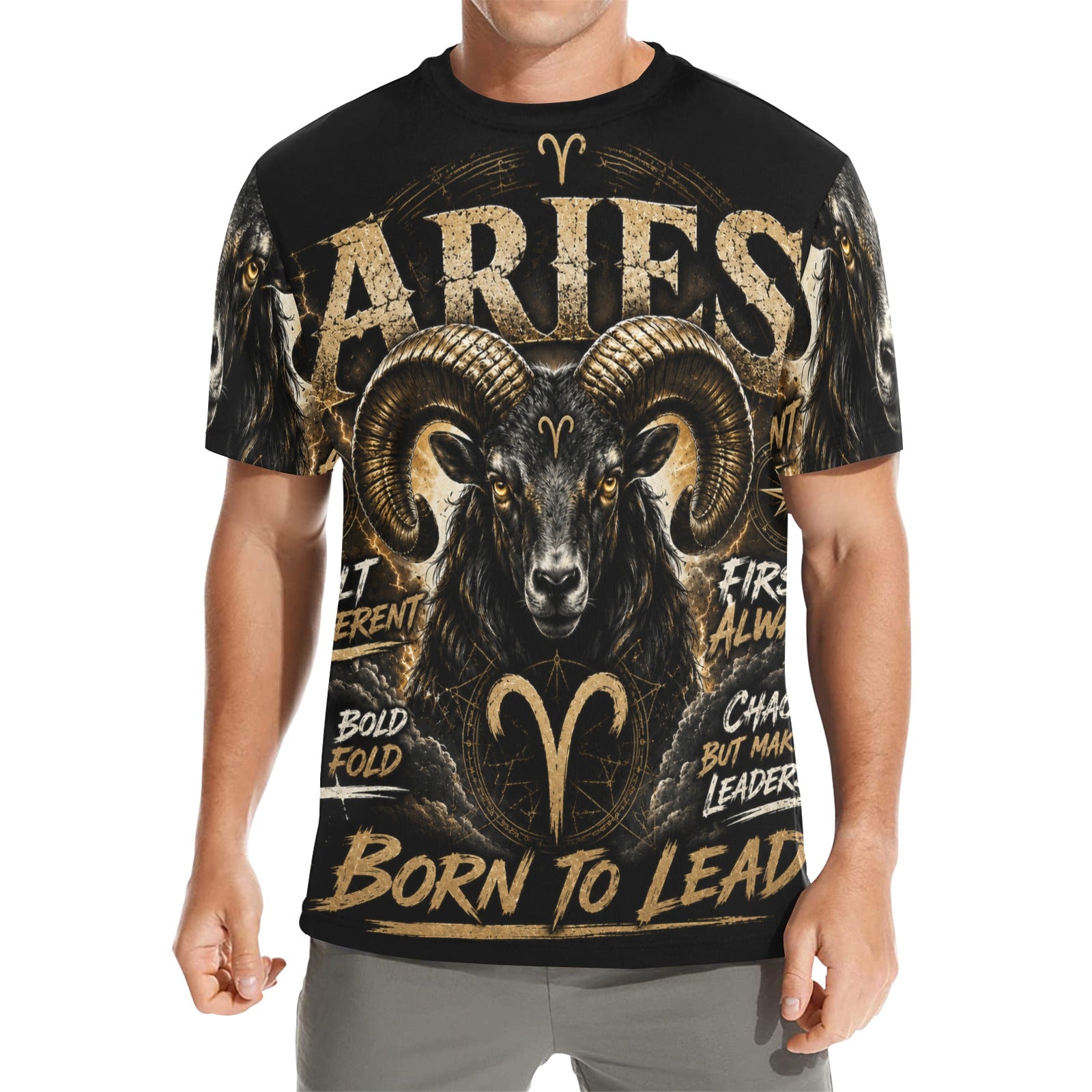 AOP T-Shirt - Aries - Born to lead Men's All Over Print Crew Neck T-Shirt(T40-2)