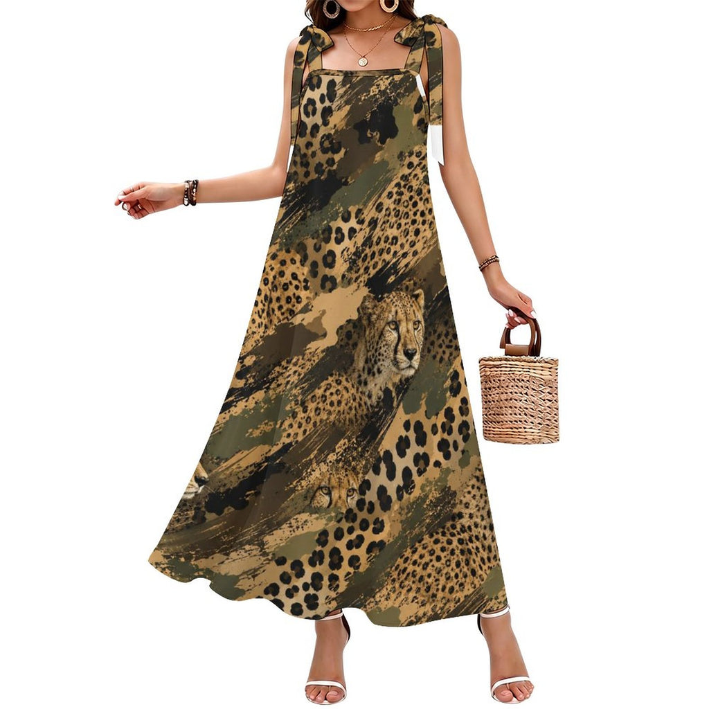 180gsm Ankle-length Slip Dress With Straps(All-Over Printing) - Cheetah camouflage
