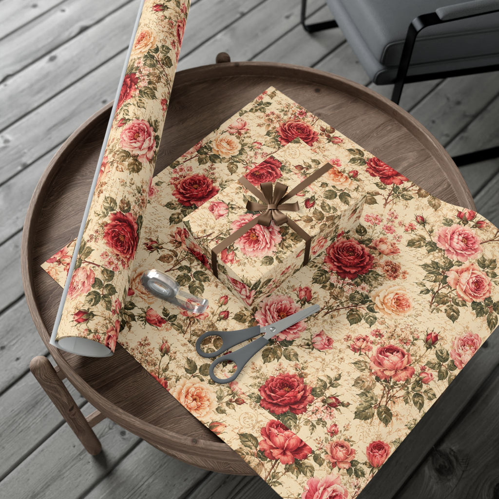 Gift Wrap Paper — Vintage rose floral Romantic Shabby Chic Wrapping Sheets