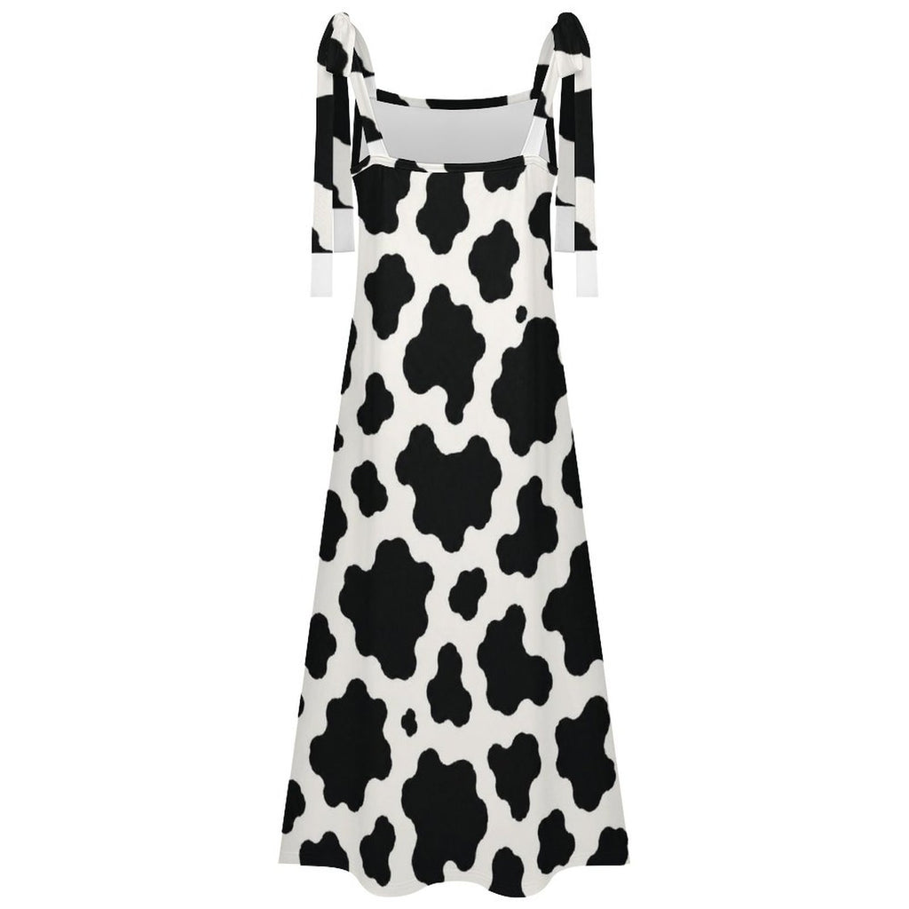 180gsm Ankle-length Slip Dress With Straps(All-Over Printing) - Black-and-White Cowhide
