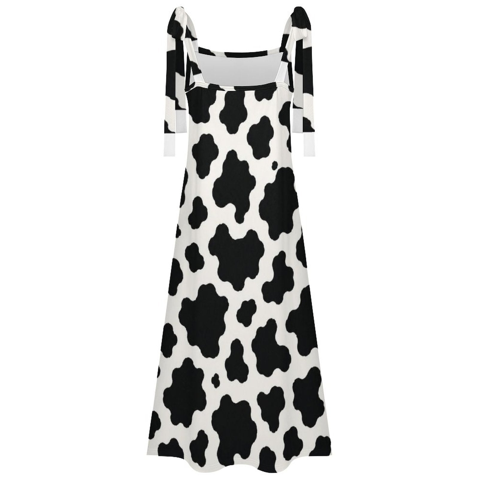 180gsm Ankle-length Slip Dress With Straps(All-Over Printing) - Black-and-White Cowhide