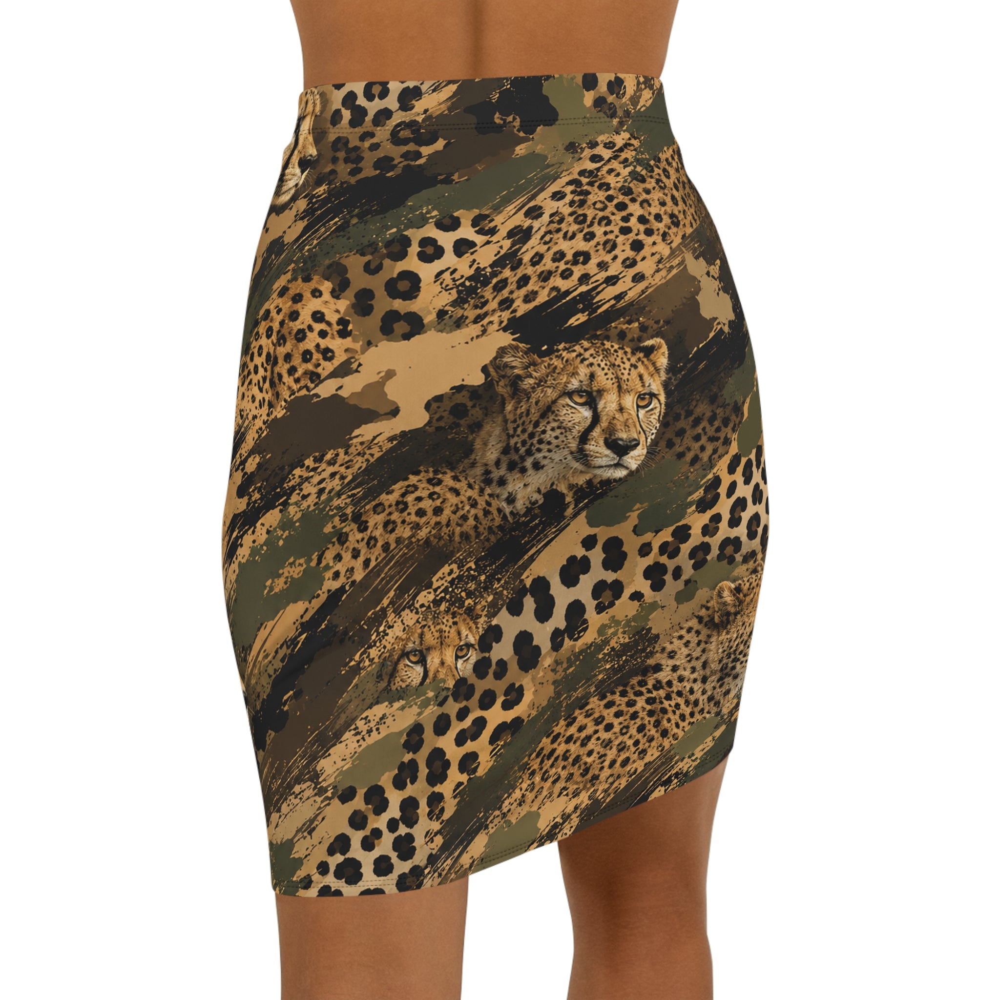 Mid‑Waist Pencil Skirt — Cheetah camouflage