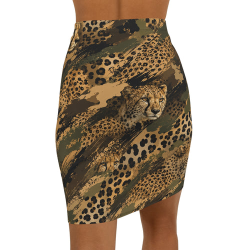 Mid‑Waist Pencil Skirt — Cheetah camouflage