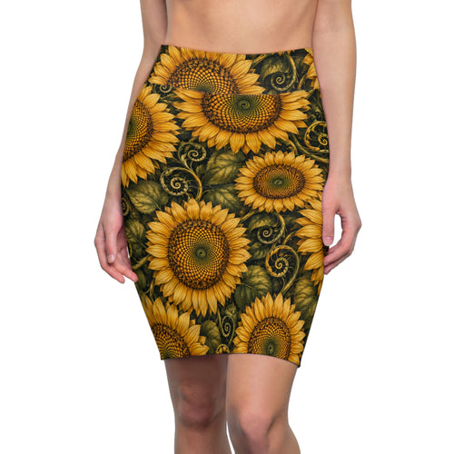 Sunflower Print Pencil Skirt — Vibrant Floral AOP Pencil Skirt