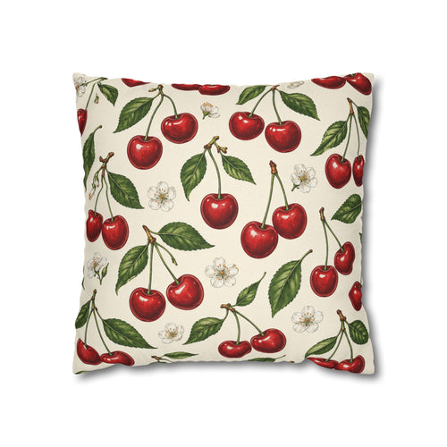 Cherry Pattern Decorative Pillowcase — Vintage Fruit Print Square Cushion Cover