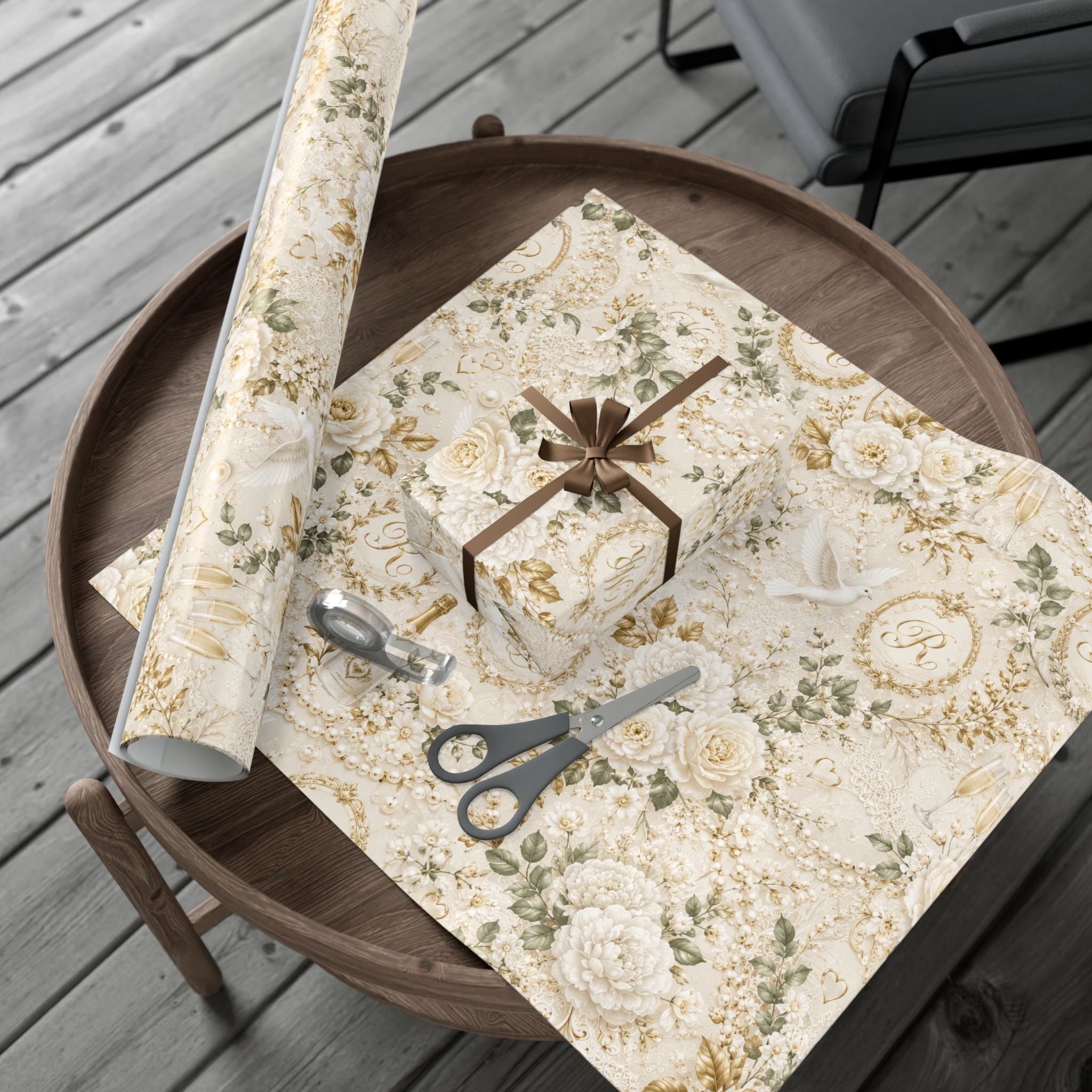 Gift Wrap Paper — Elegant wedding pattern with gold accents