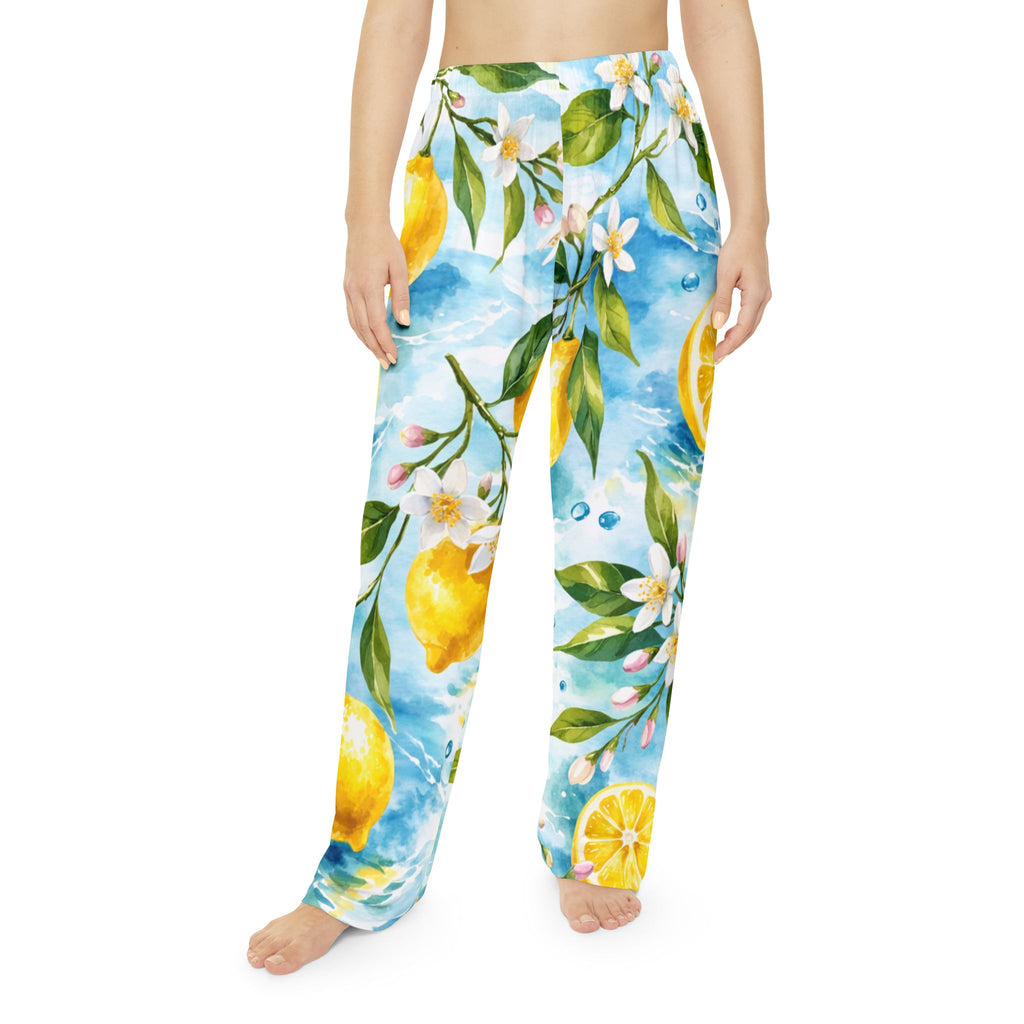 Lemon Blossom Women's Pajama Pants — Floral Citrus Lounge Sleepwear