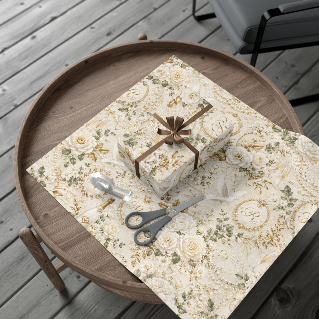 Gift Wrap Paper — Elegant wedding pattern with gold accents