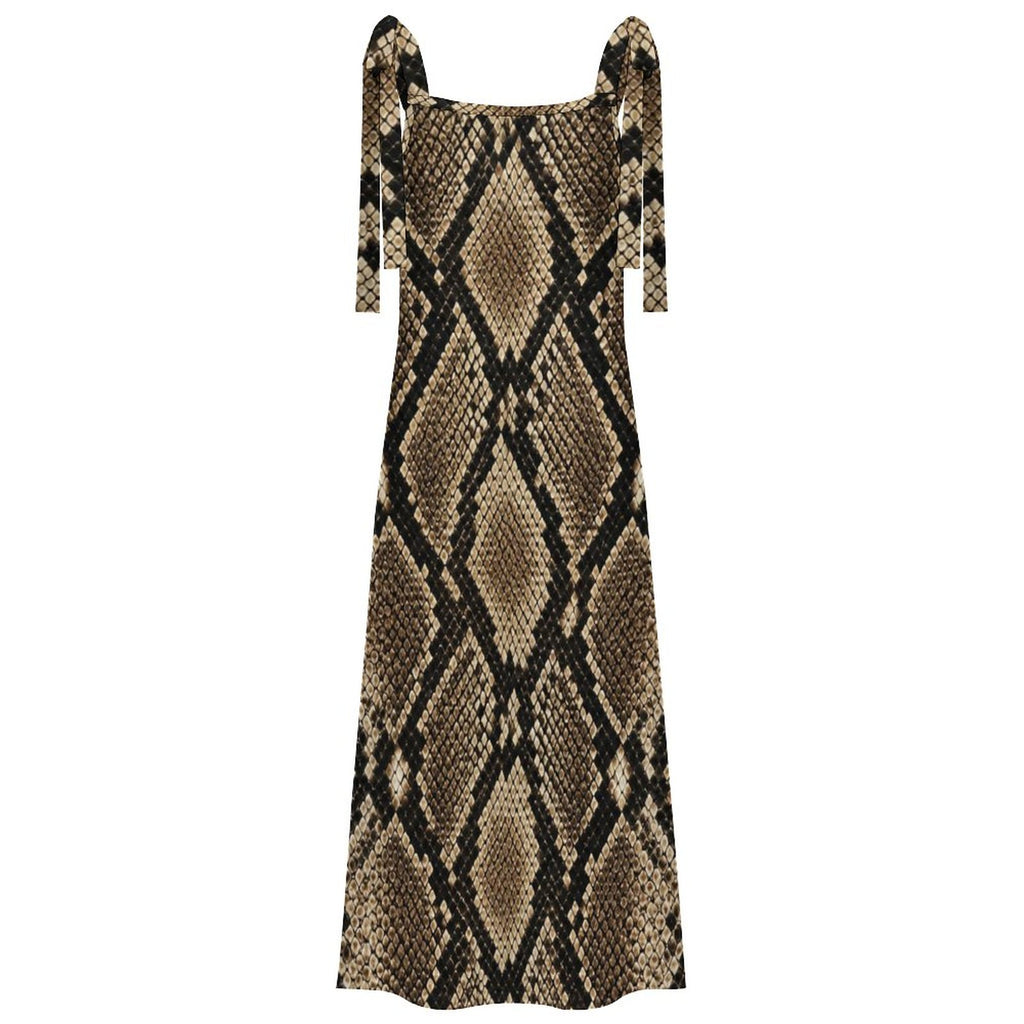 180gsm Ankle-length Slip Dress With Straps(All-Over Printing) - Snake skin Pattern