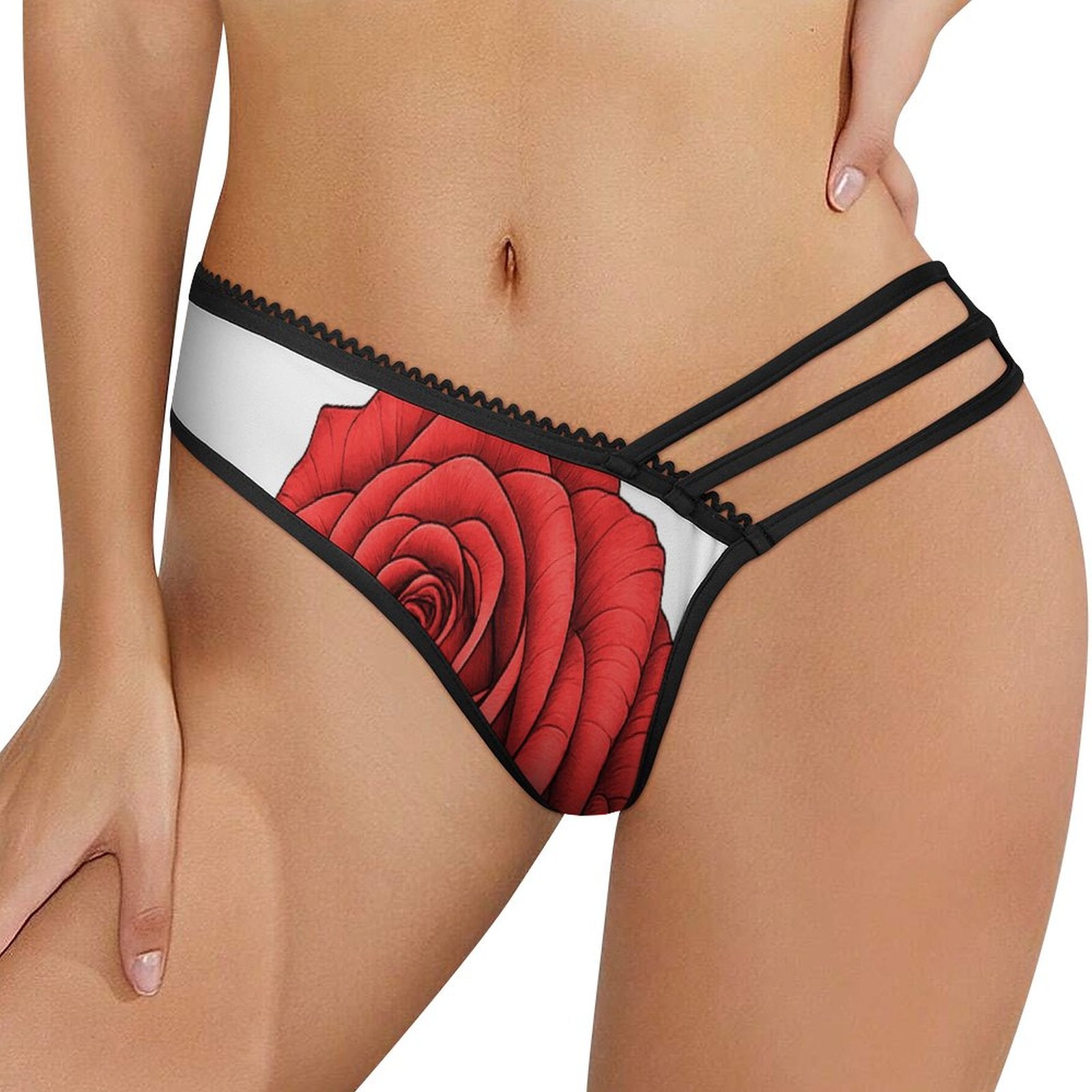 Multi-Strap Lace Briefs(All-Over Printing) - Red Rose