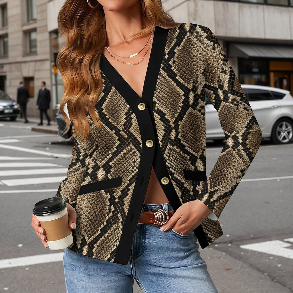 170gsm Women's Lightweight Cardigan(All-Over Printing) - Snake skin Pattern