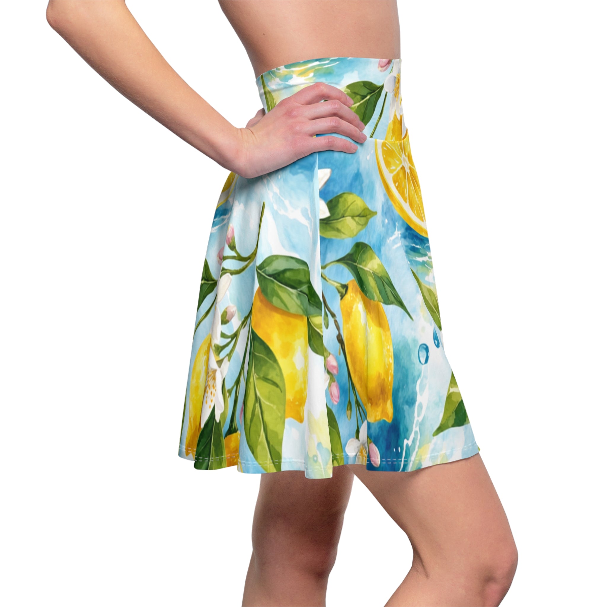 Lemon Blossom Skater Skirt — Bright Citrus Floral Print
