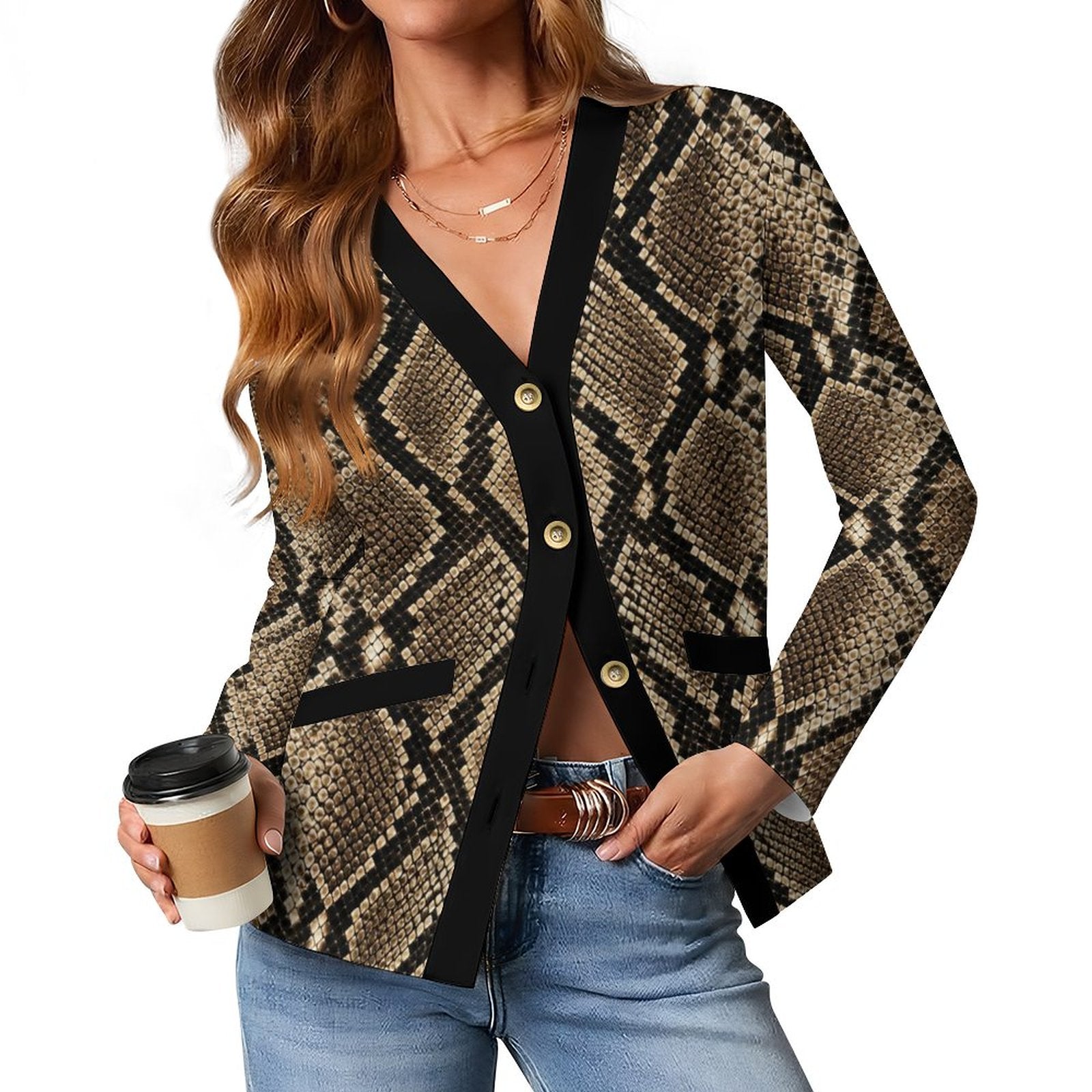 170gsm Women's Lightweight Cardigan(All-Over Printing) - Snake skin Pattern
