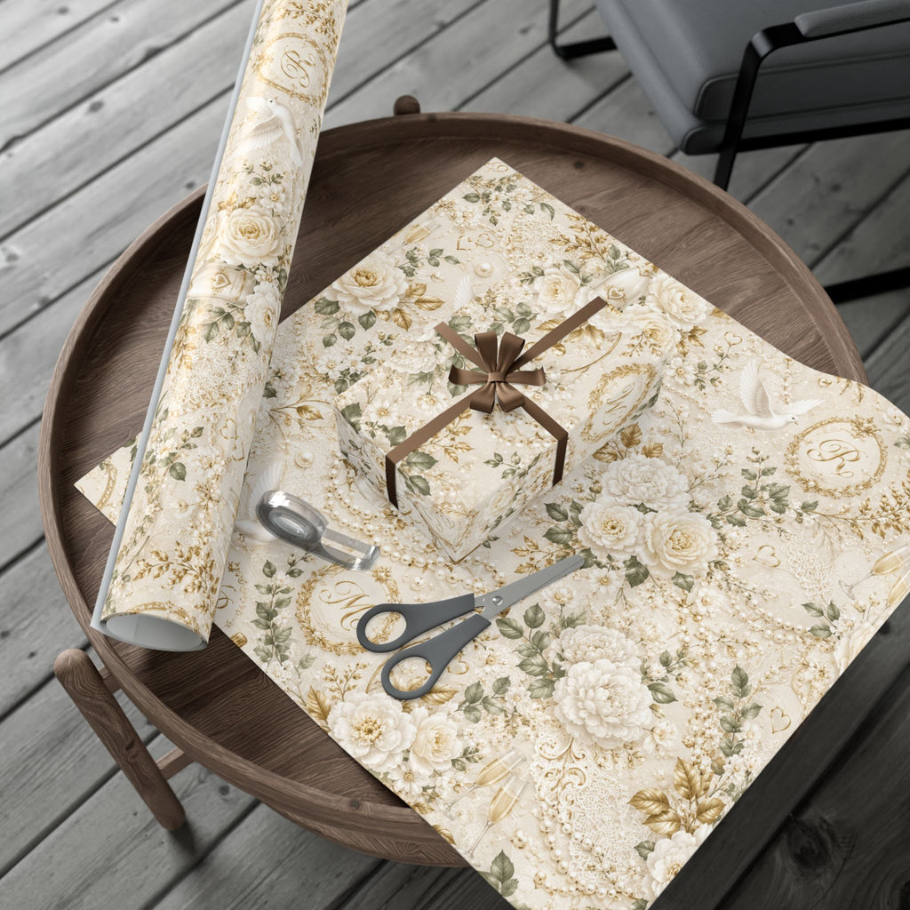 Gift Wrap Paper — Elegant wedding pattern with gold accents