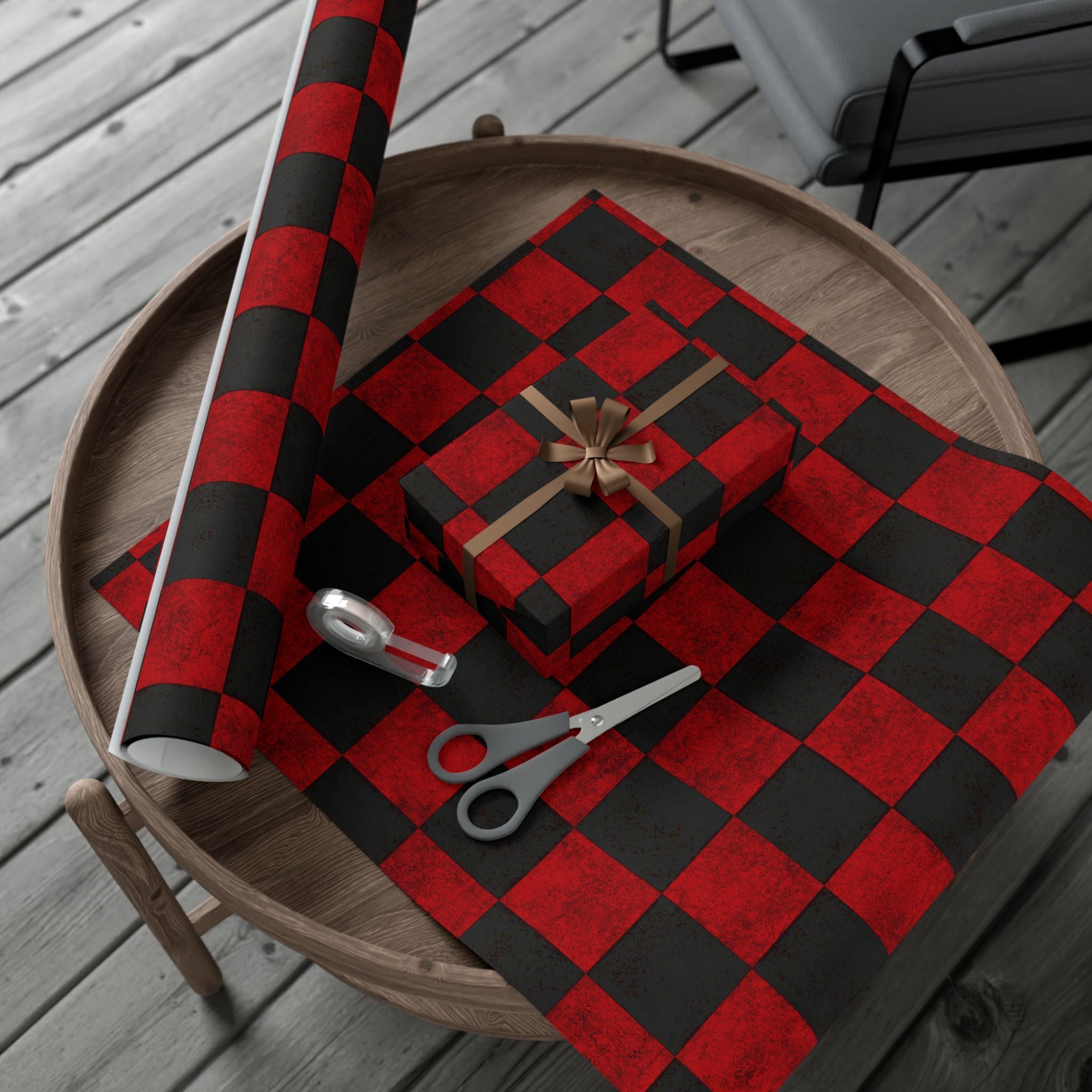 Gift Wrap Paper — Grungy red and black checkerboard pattern