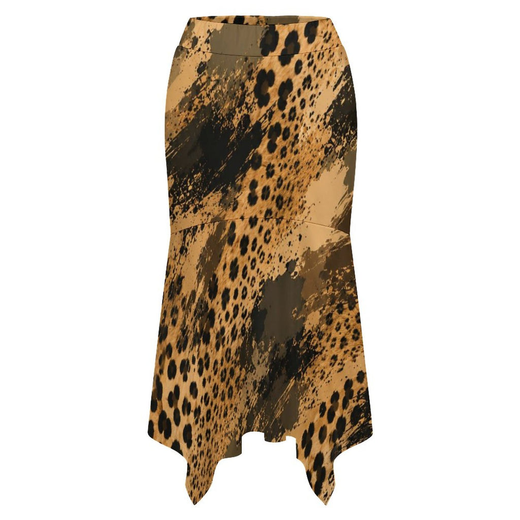 180gsm Irregular Hemmed Skirt(All-Over Printing) - Cheetah camouflage texture