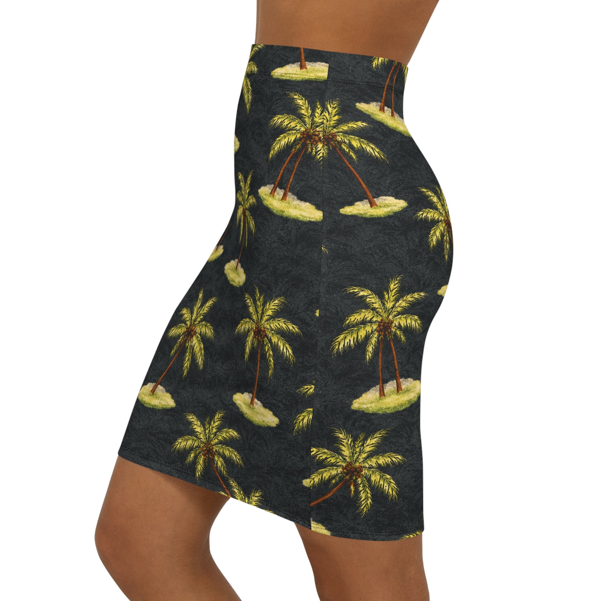 Mid‑Waist Pencil Skirt — Tropical palm islands