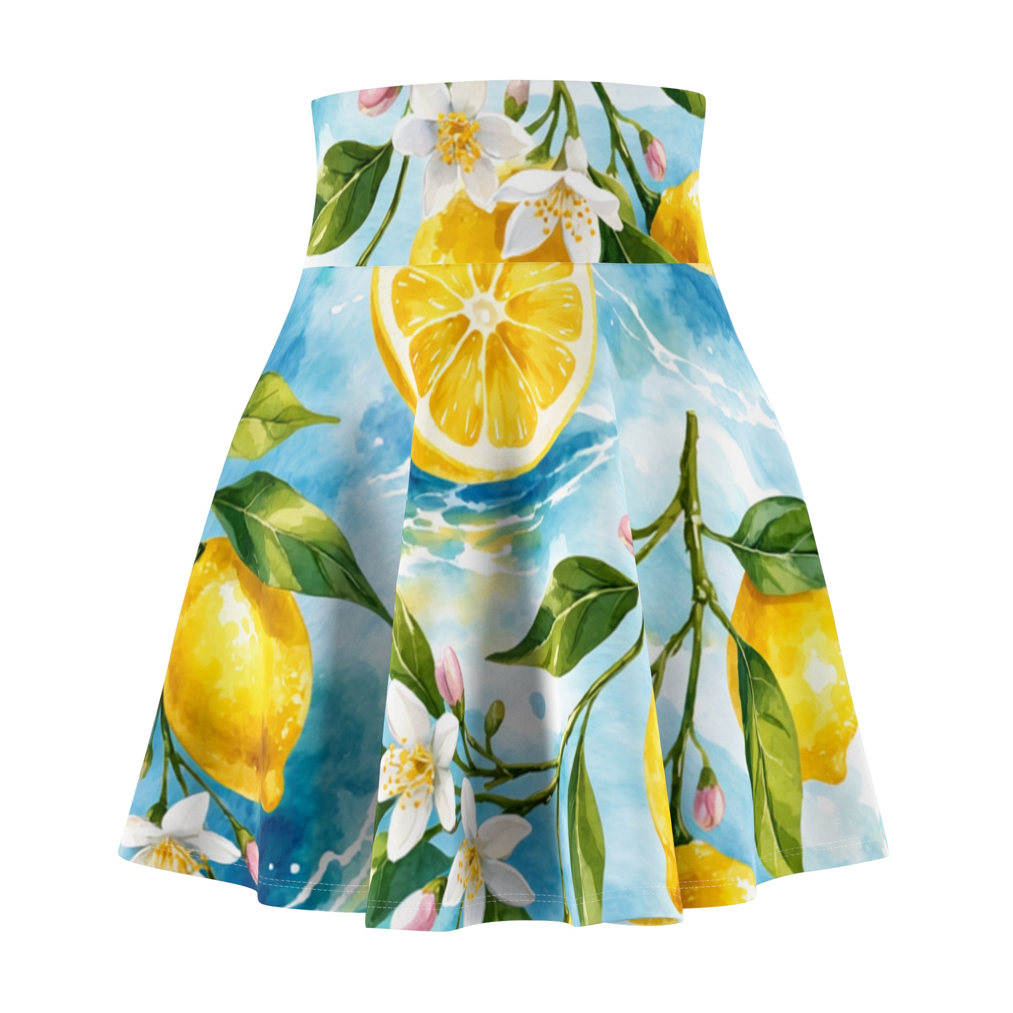 Lemon Blossom Skater Skirt — Bright Citrus Floral Print