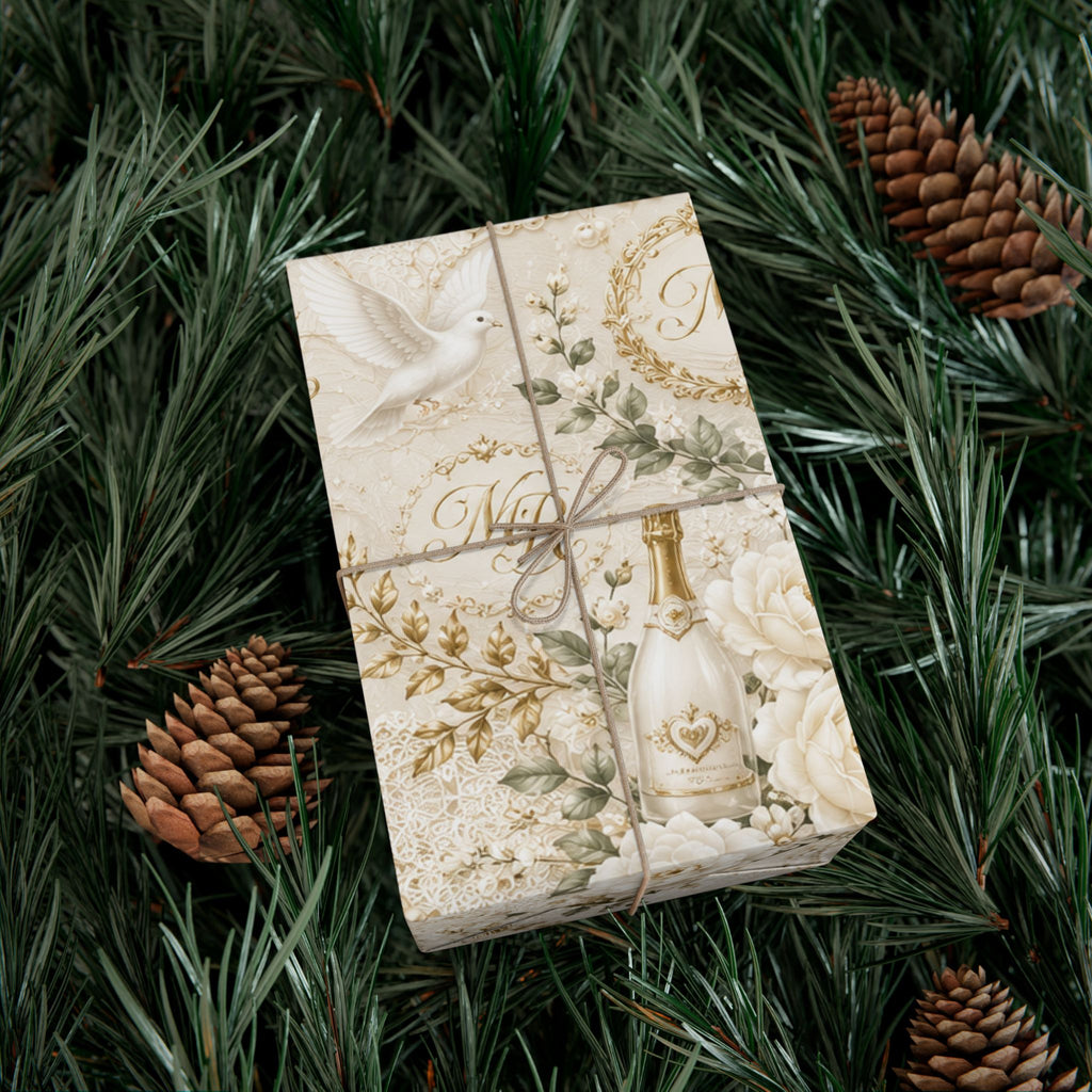 Gift Wrap Paper — Elegant wedding pattern with gold accents