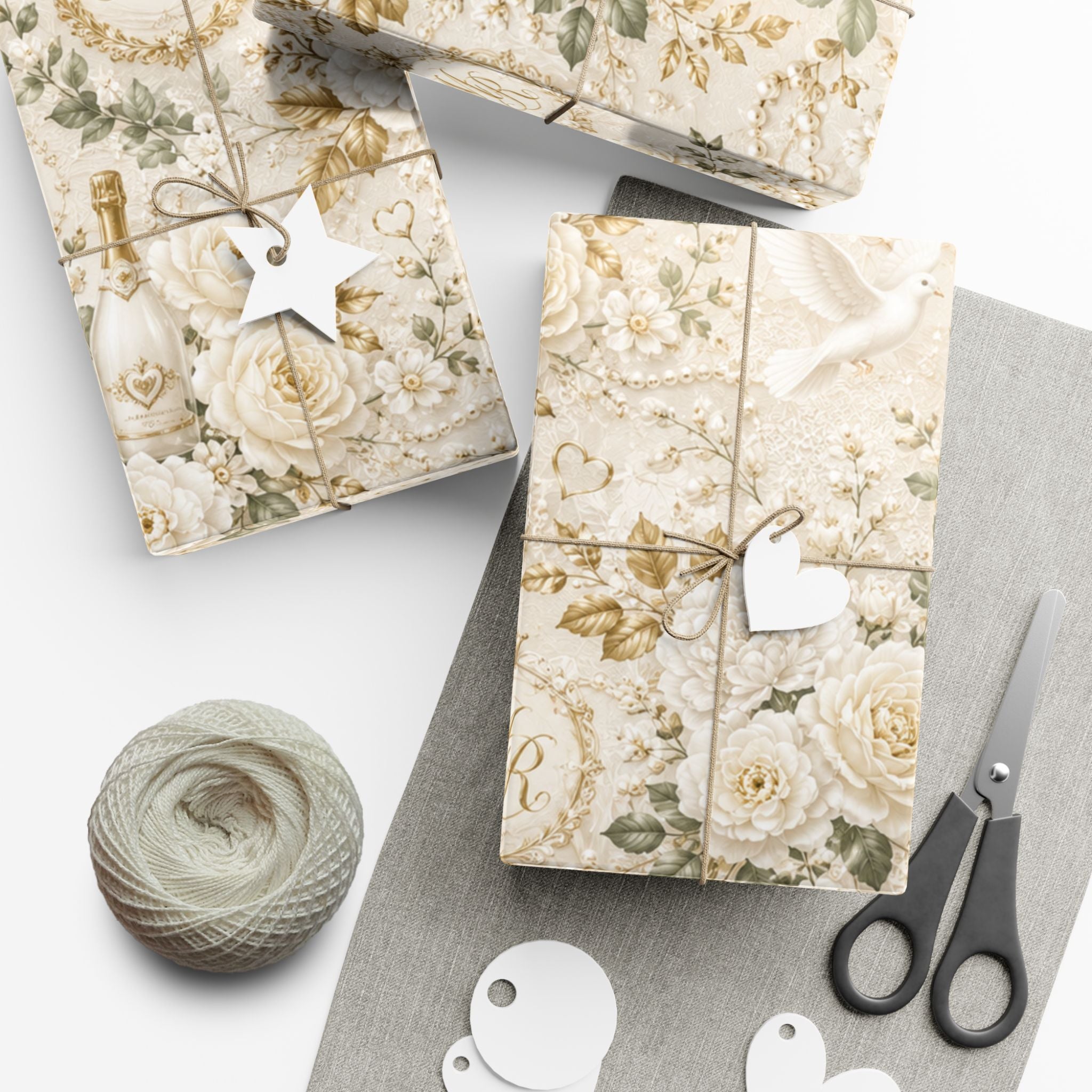 Gift Wrap Paper — Elegant wedding pattern with gold accents