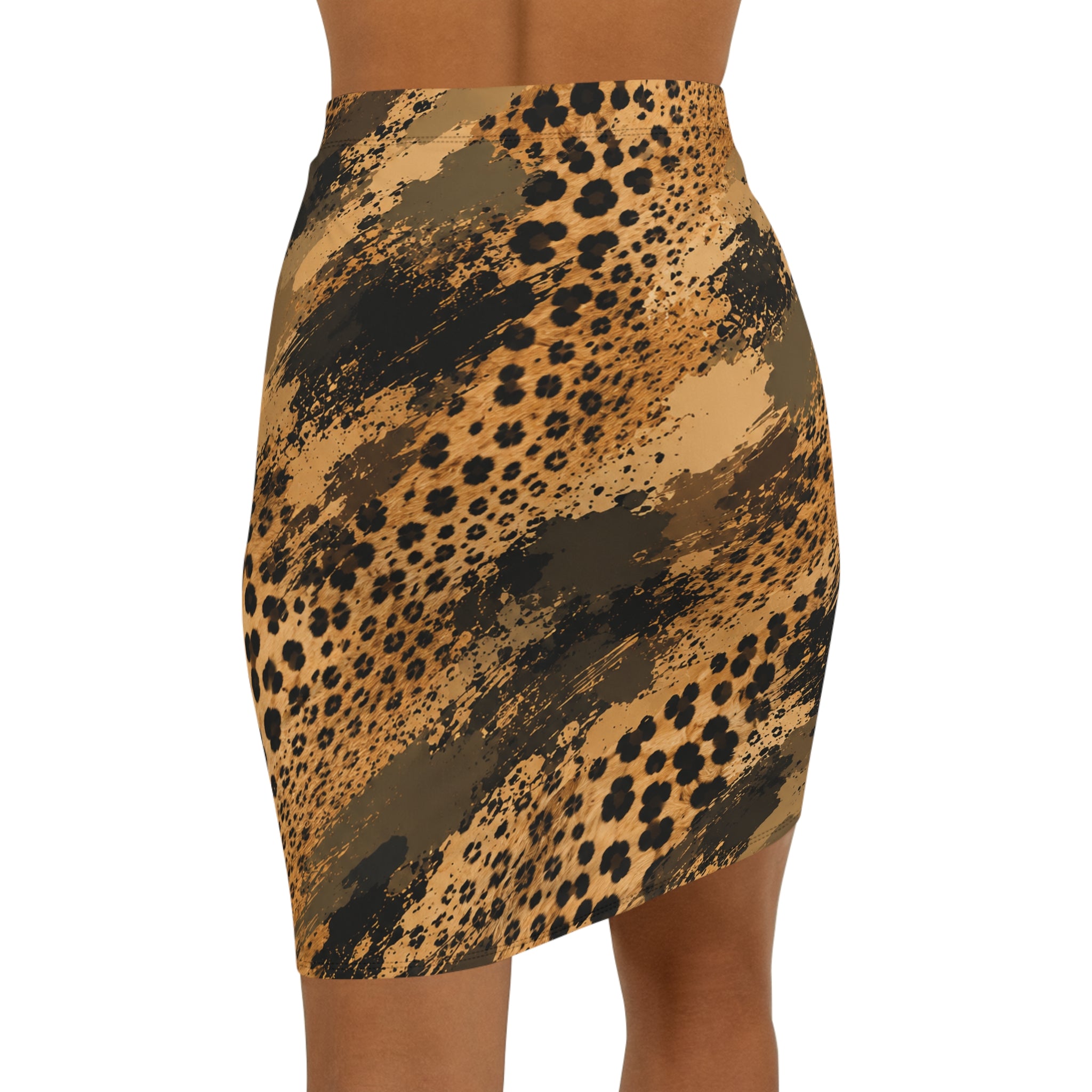 Mid‑Waist Pencil Skirt — Cheetah camouflage texture