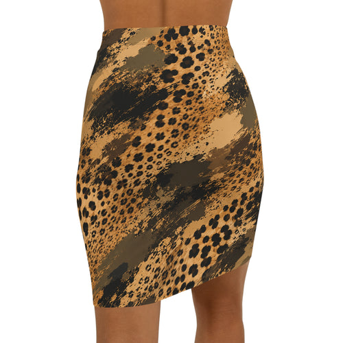 Mid‑Waist Pencil Skirt — Cheetah camouflage texture