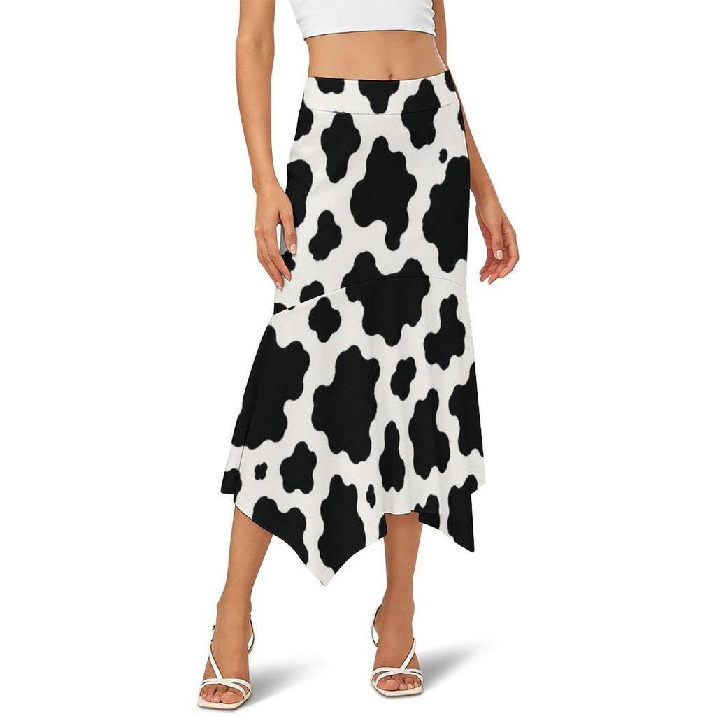 180gsm Irregular Hemmed Skirt(All-Over Printing) - Black-and-White Cowhide
