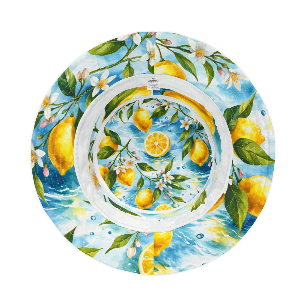 Lemon Blossom Bucket Hat — Tropical Citrus Floral Print Summer Hat
