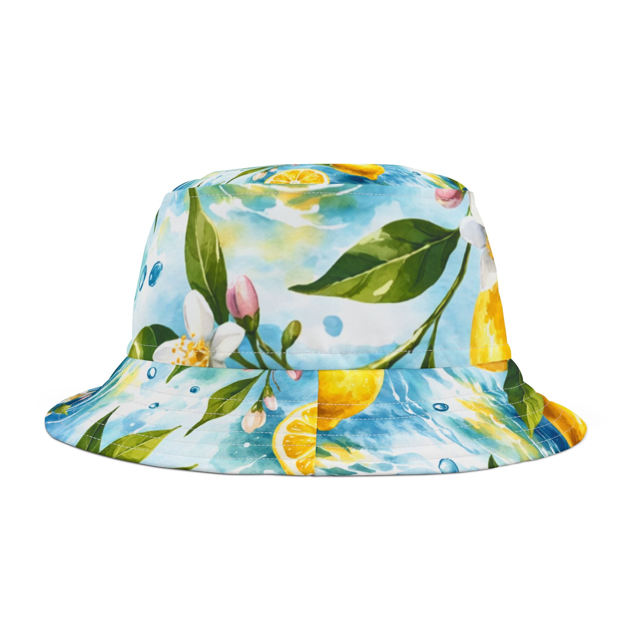 Lemon Blossom Bucket Hat — Tropical Citrus Floral Print Summer Hat