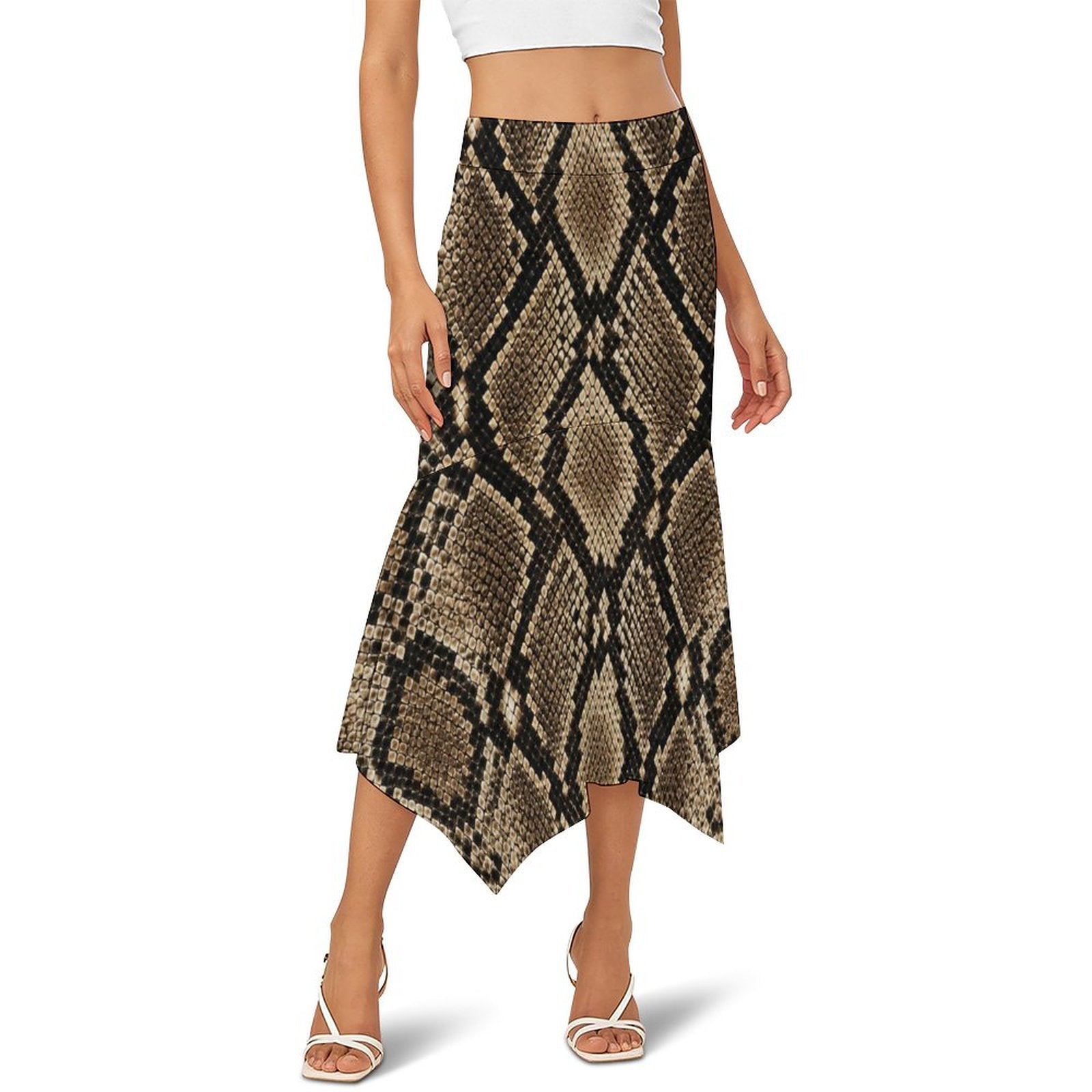 180gsm Irregular Hemmed Skirt(All-Over Printing) - Snake skin Pattern