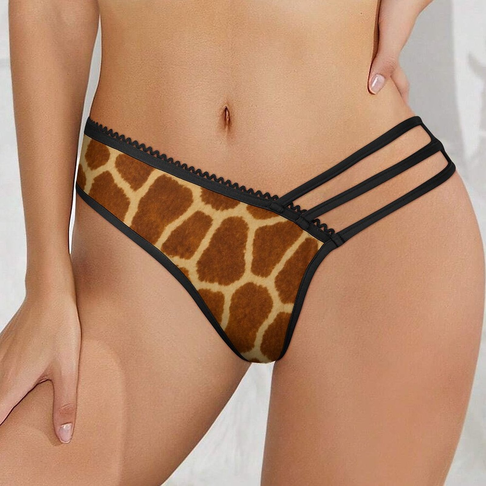 Multi-Strap Lace Briefs(All-Over Printing) - Giraffe Hide