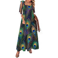 180gsm Ankle-length Slip Dress With Straps(All-Over Printing) - Peacock feathers