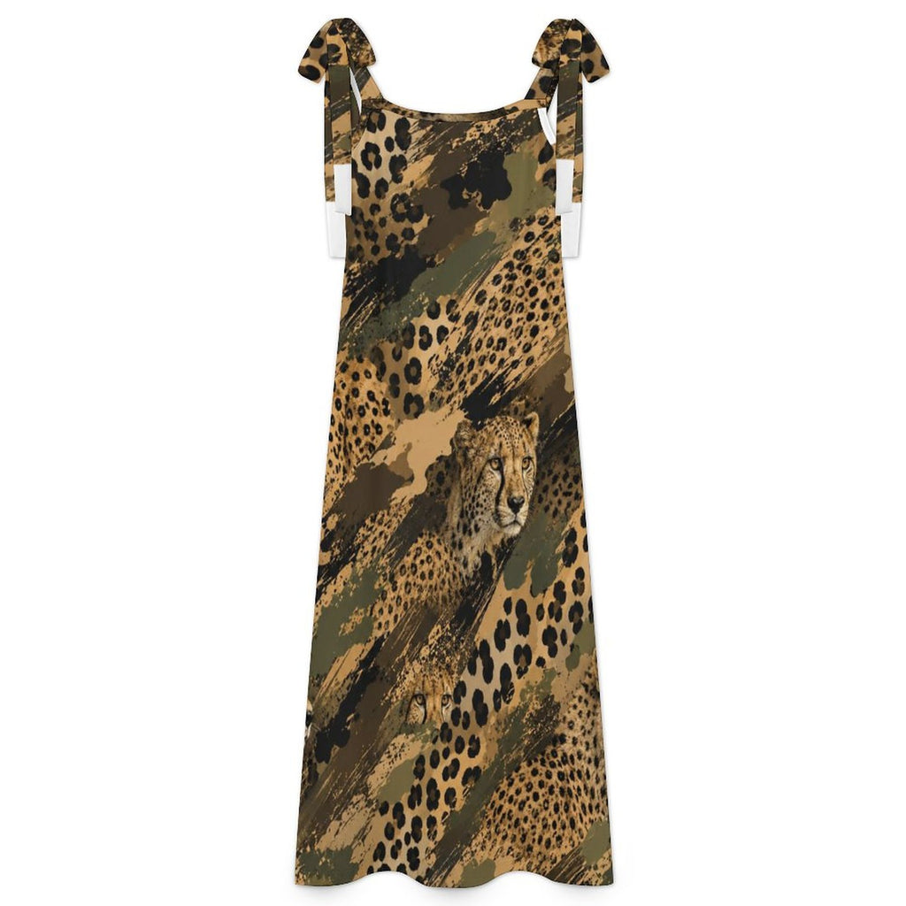 180gsm Ankle-length Slip Dress With Straps(All-Over Printing) - Cheetah camouflage