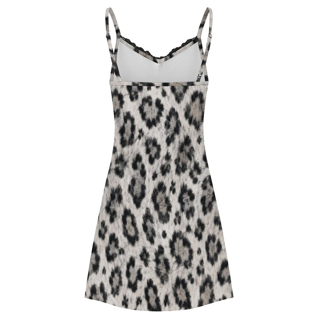 200gsm Lace Camisole Pajama Dress(All-Over Printing) - Snow leopard