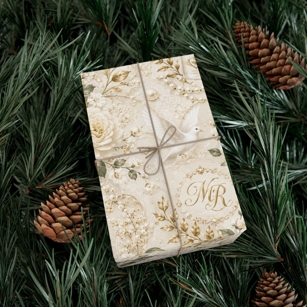 Gift Wrap Paper — Elegant wedding pattern with gold accents