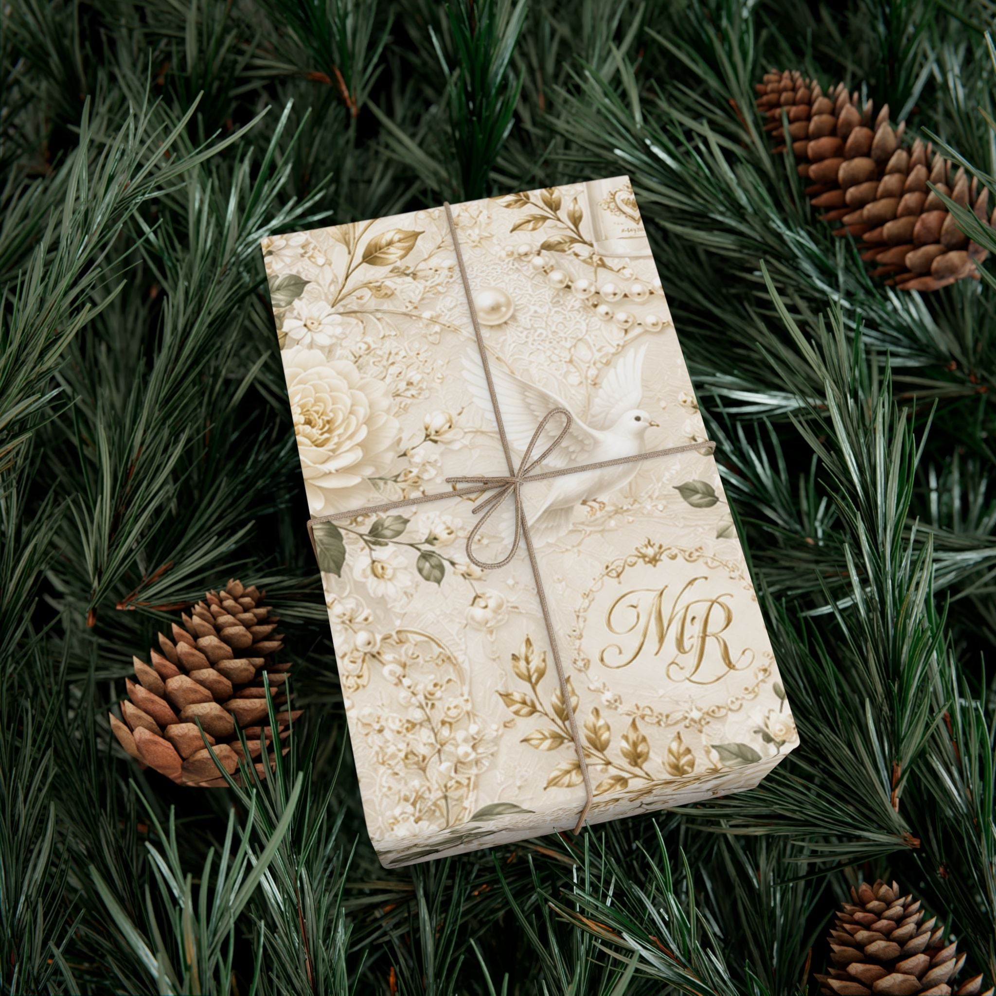 Gift Wrap Paper — Elegant wedding pattern with gold accents