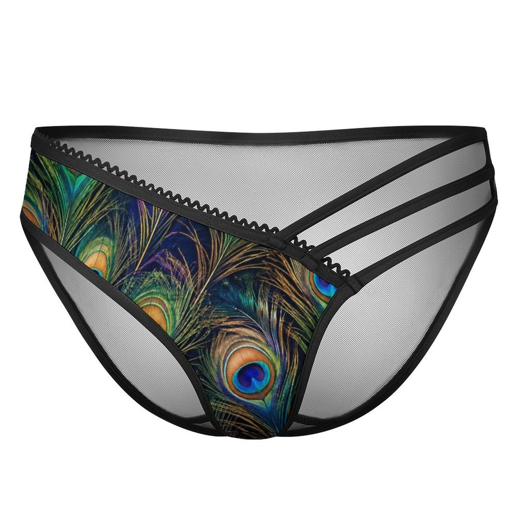 Multi-Strap Lace Briefs(All-Over Printing) - Peacock feathers