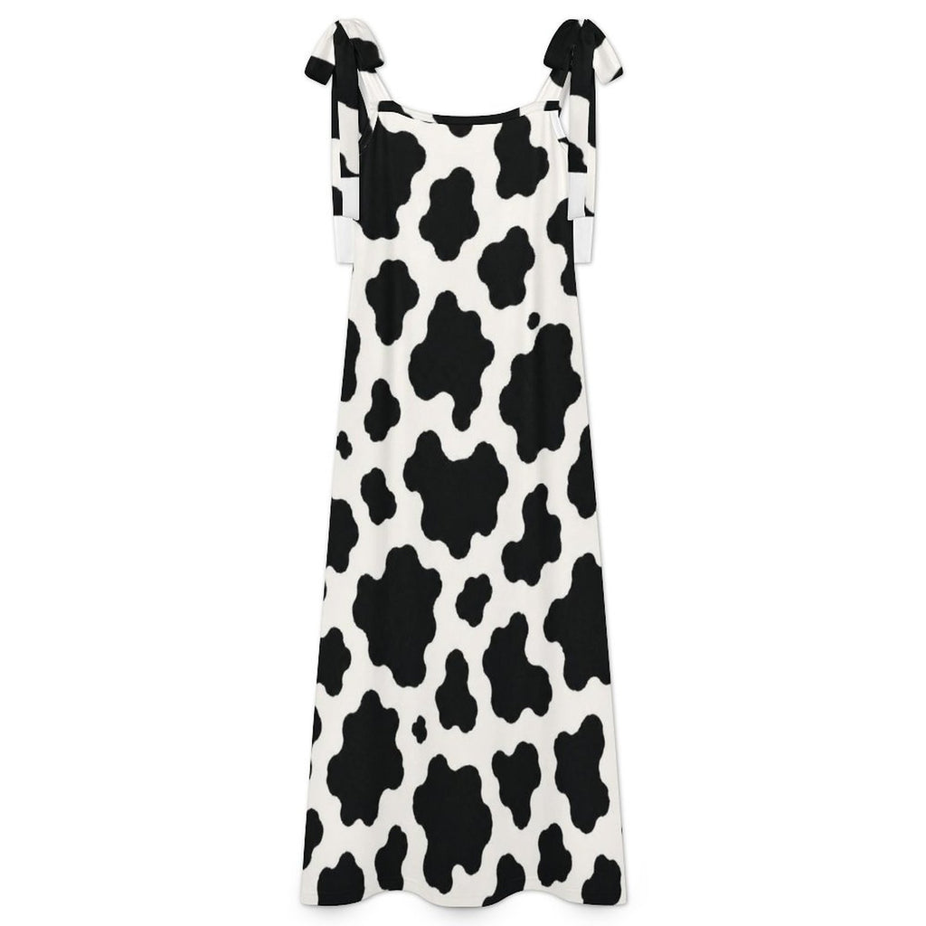 180gsm Ankle-length Slip Dress With Straps(All-Over Printing) - Black-and-White Cowhide