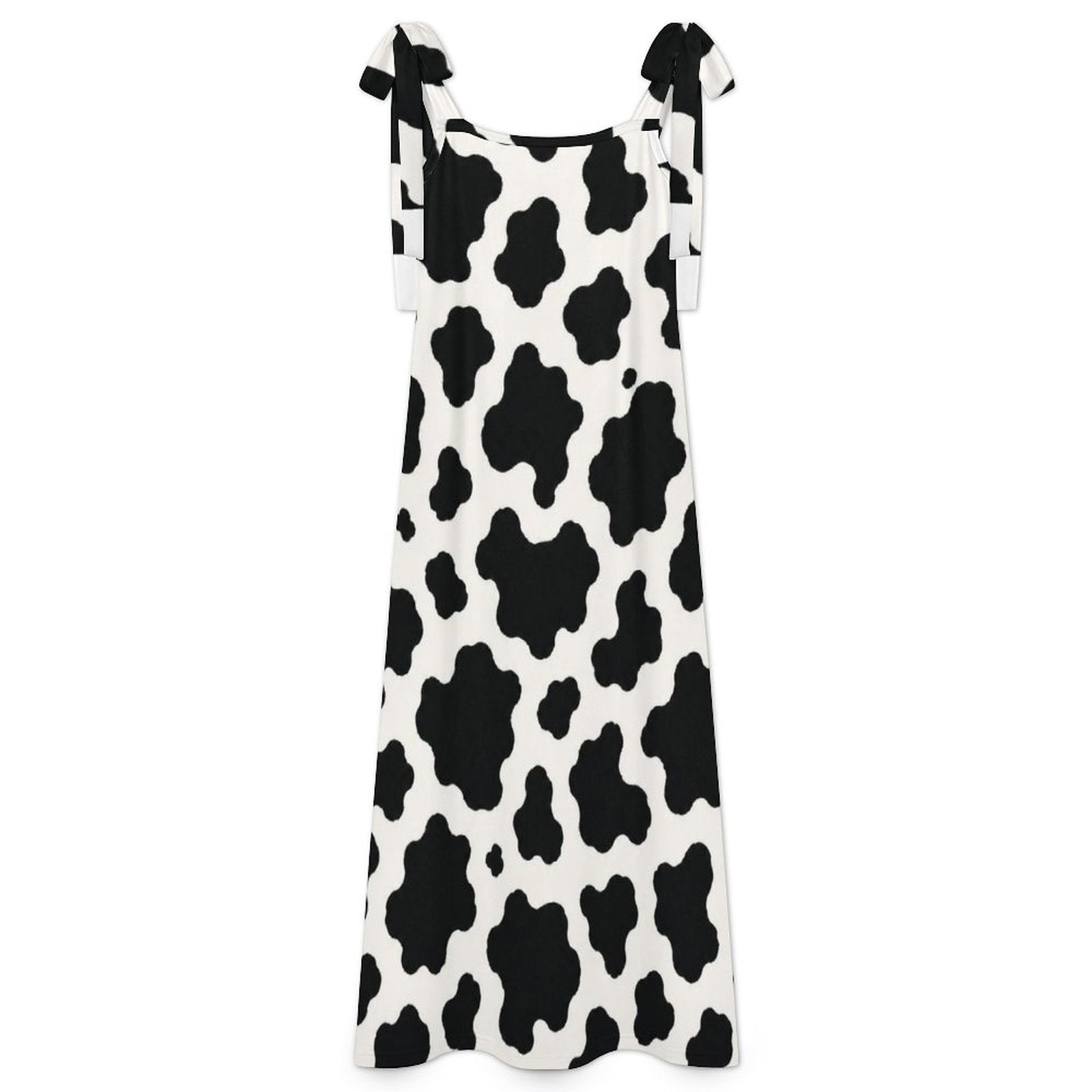 180gsm Ankle-length Slip Dress With Straps(All-Over Printing) - Black-and-White Cowhide