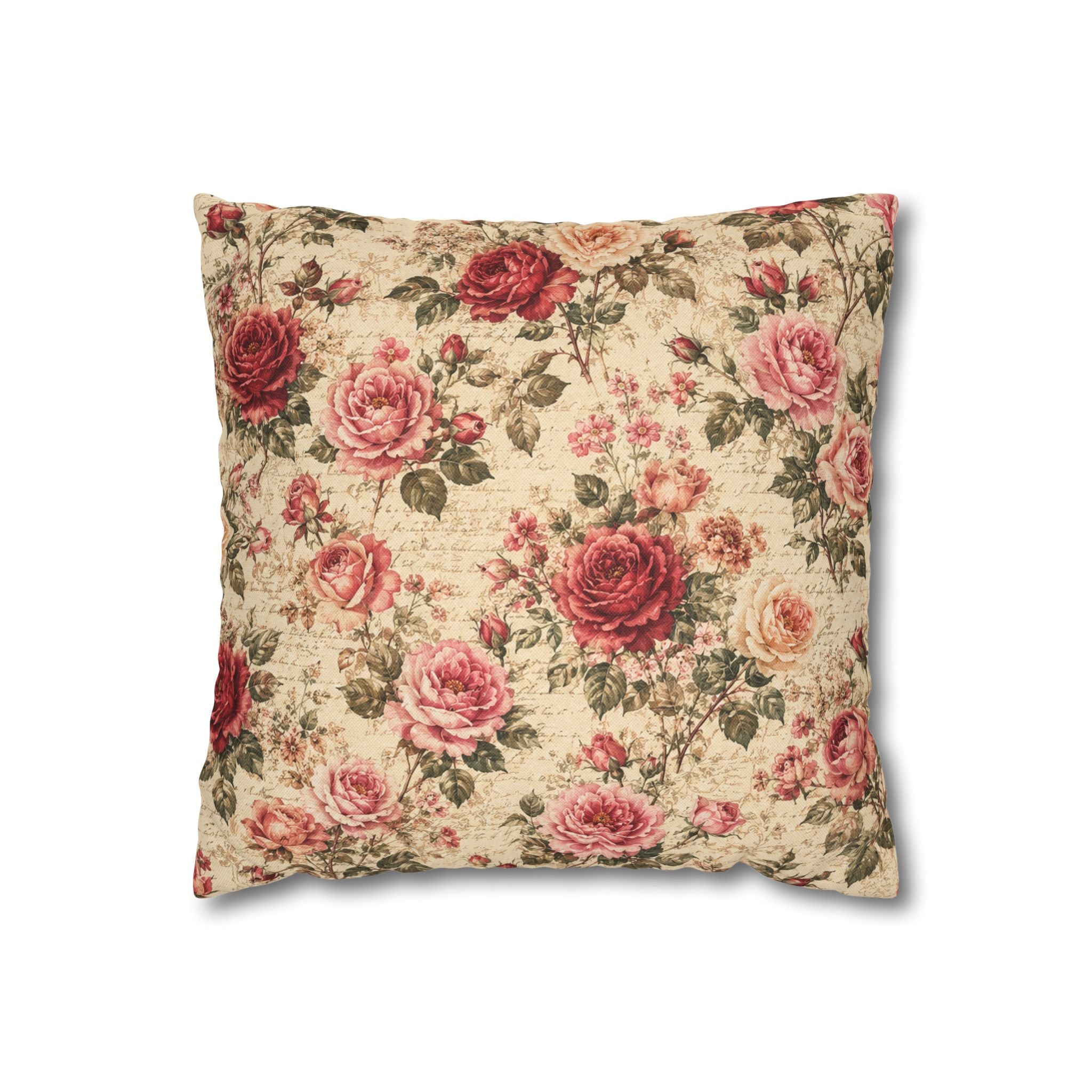 Floral Vintage Rose Pillowcase - Shabby Chic Square Throw Cover