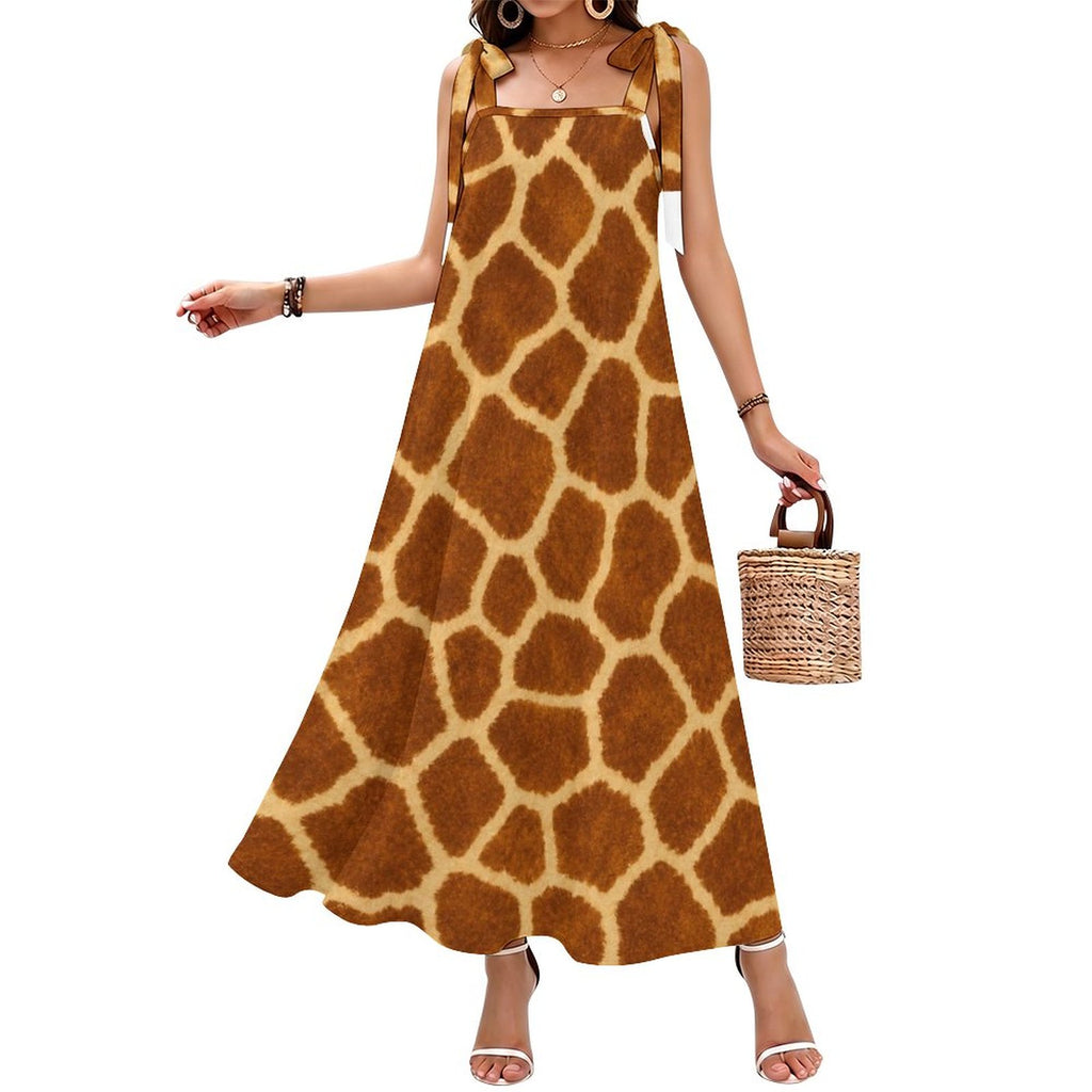 180gsm Ankle-length Slip Dress With Straps(All-Over Printing) - Giraffe Hide