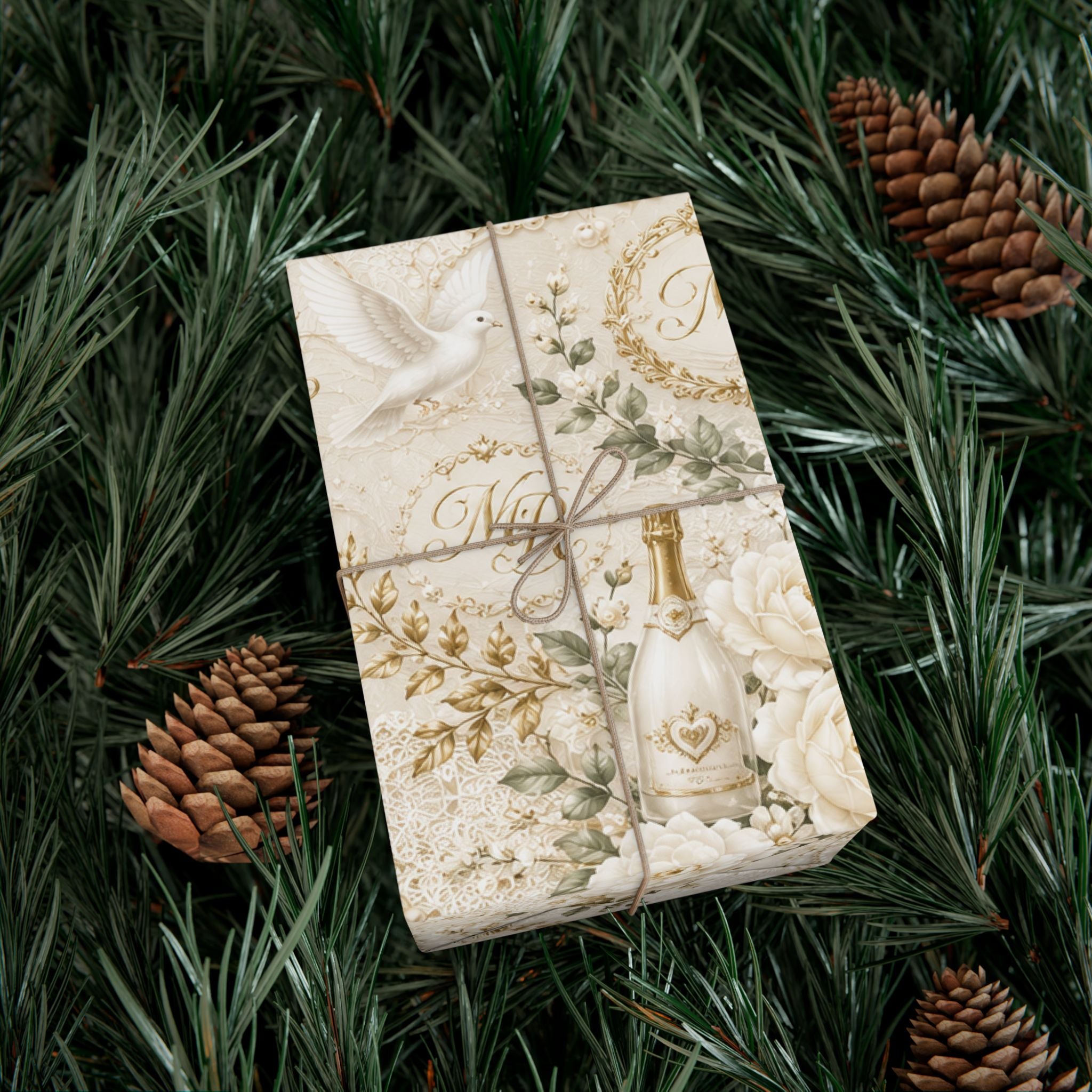 Gift Wrap Paper — Elegant wedding pattern with gold accents