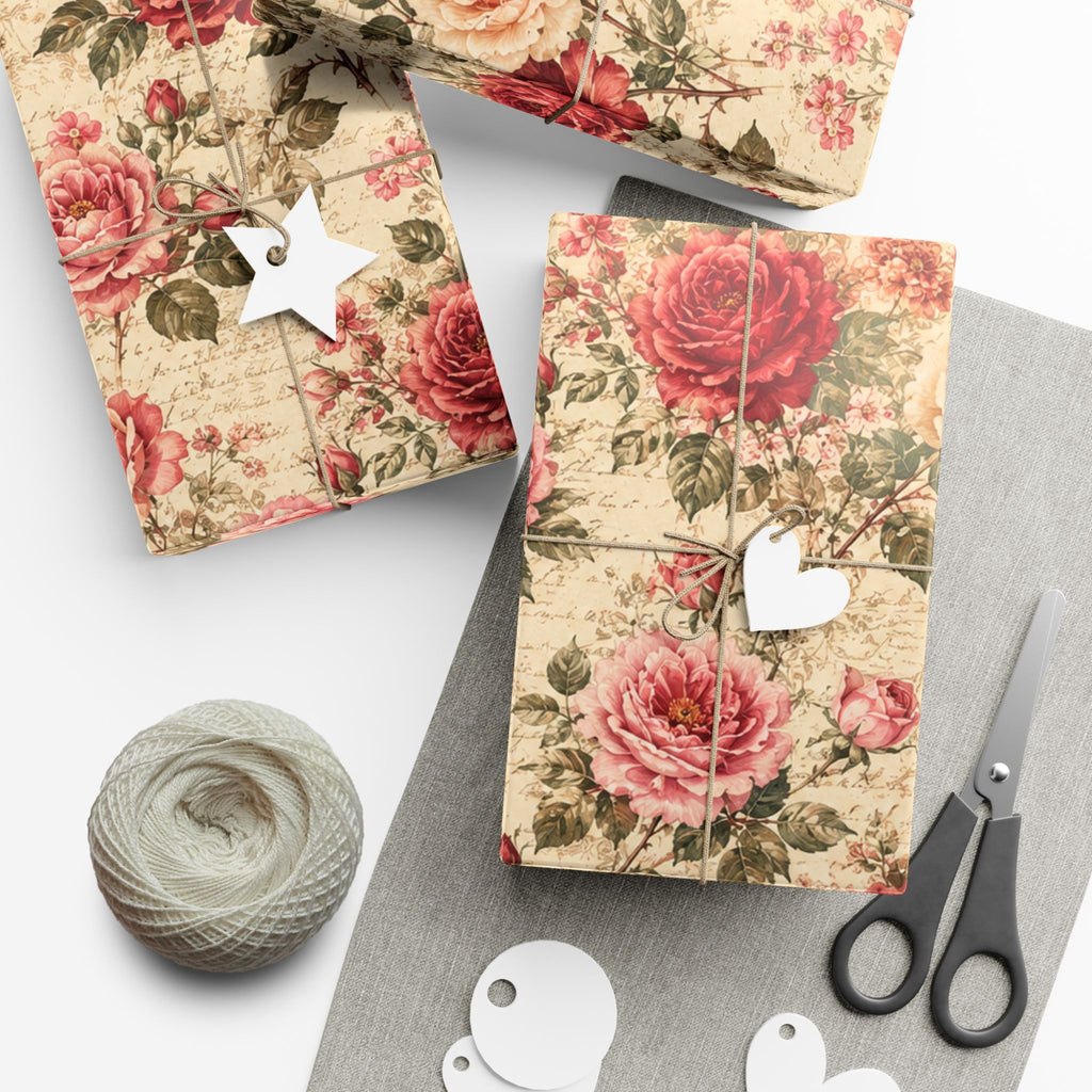 Gift Wrap Paper — Vintage rose floral Romantic Shabby Chic Wrapping Sheets