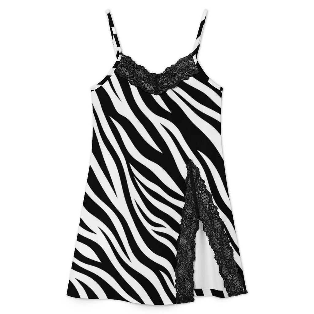 200gsm Lace Camisole Pajama Dress(All-Over Printing) - Zebra-stripe pattern